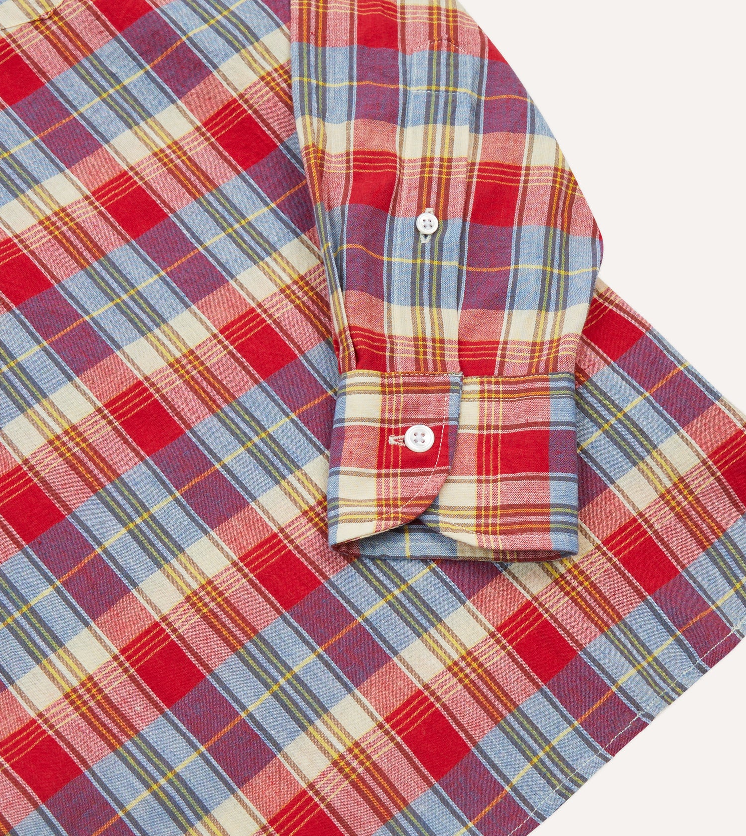 Red and Blue Madras Check Cotton Button-Down Popover Shirt