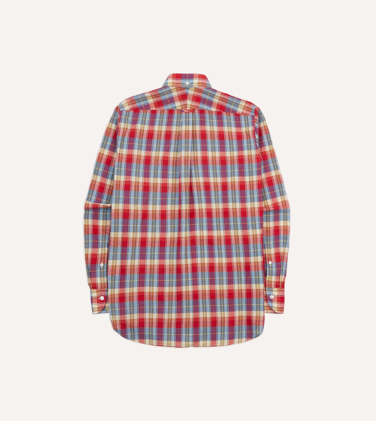 Red and Blue Madras Check Cotton Button-Down Popover Shirt
