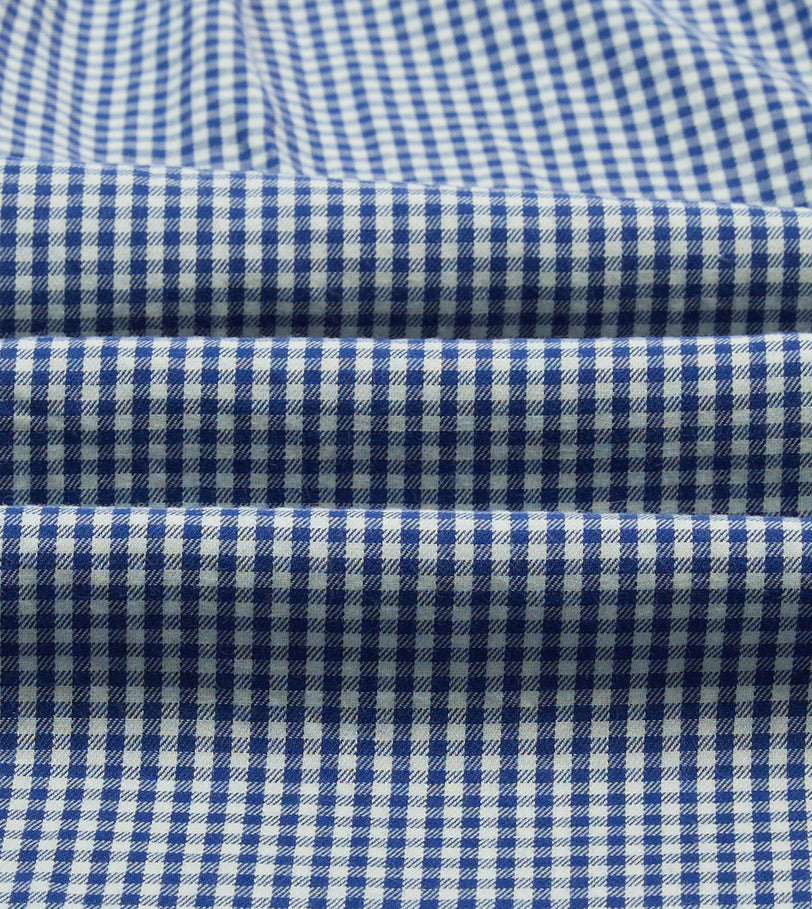 Blue Gingham Brushed Cotton Long Point Collar Popover Shirt