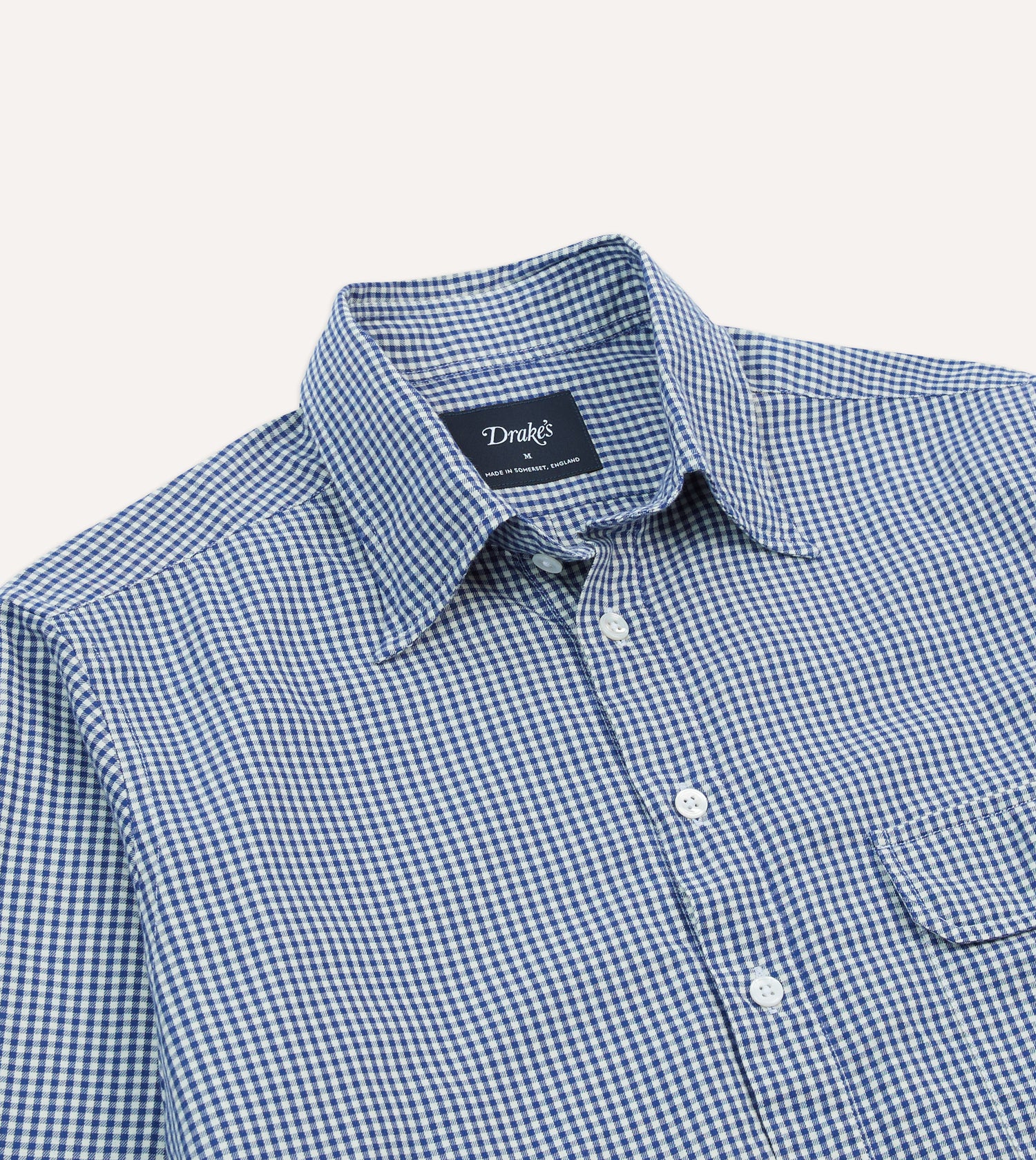Blue Gingham Brushed Cotton Long Point Collar Popover Shirt