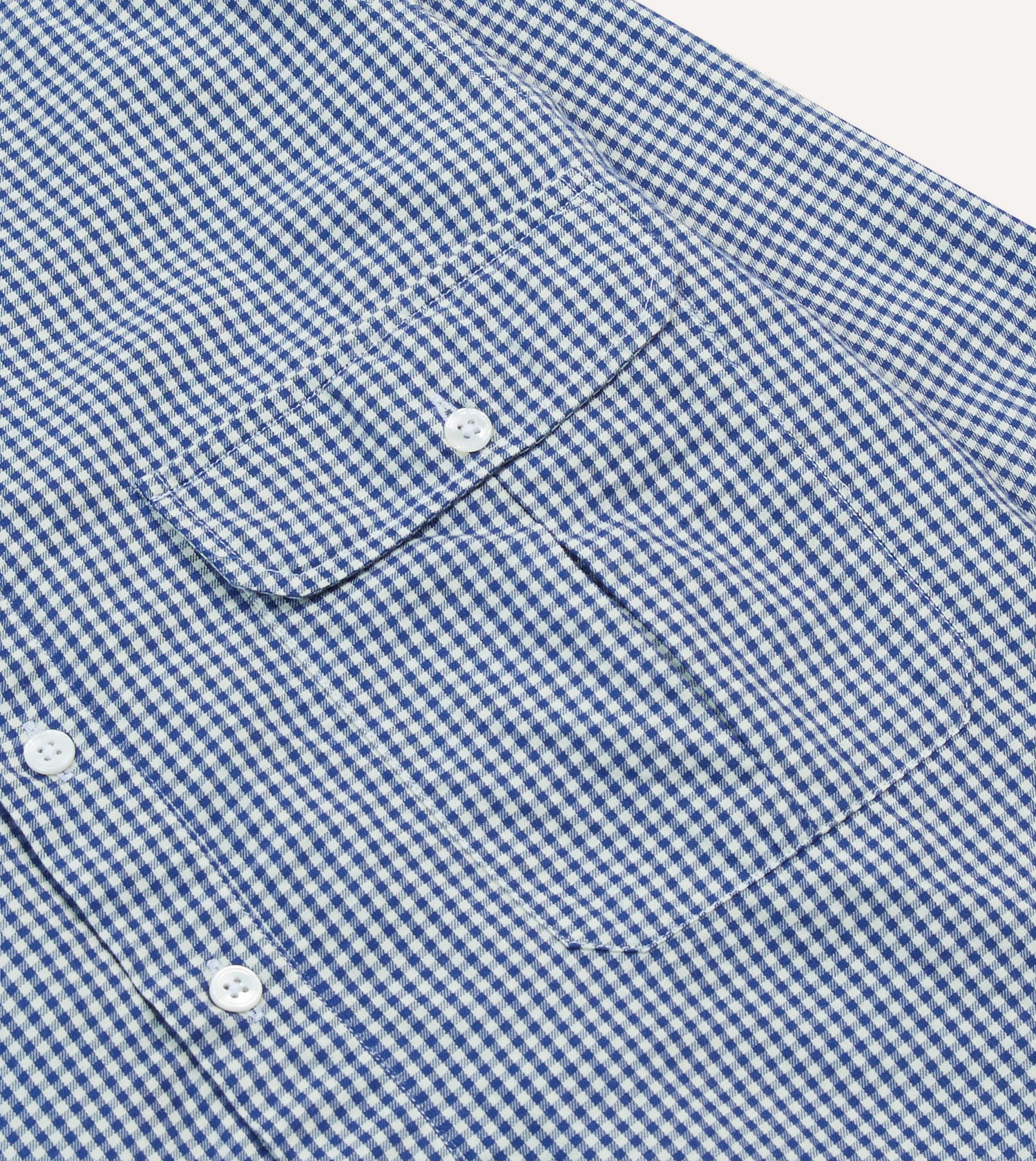 Blue Gingham Brushed Cotton Long Point Collar Popover Shirt