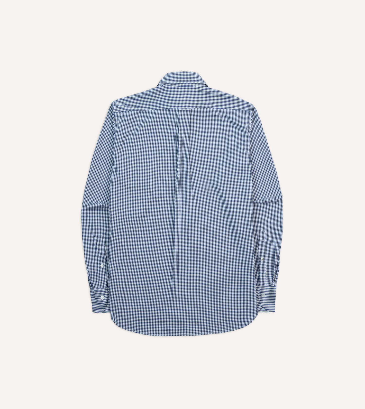 Blue Gingham Brushed Cotton Long Point Collar Popover Shirt