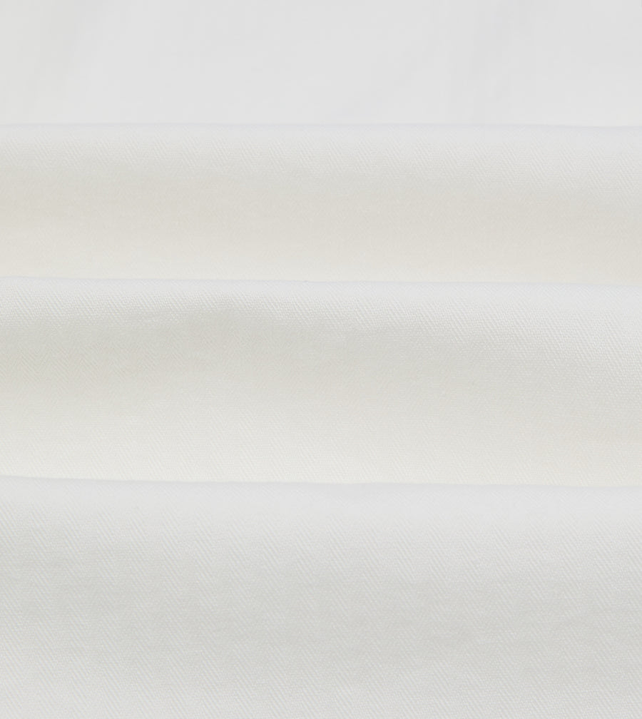 White Herringbone Cotton Mandarin Collar Popover Shirt