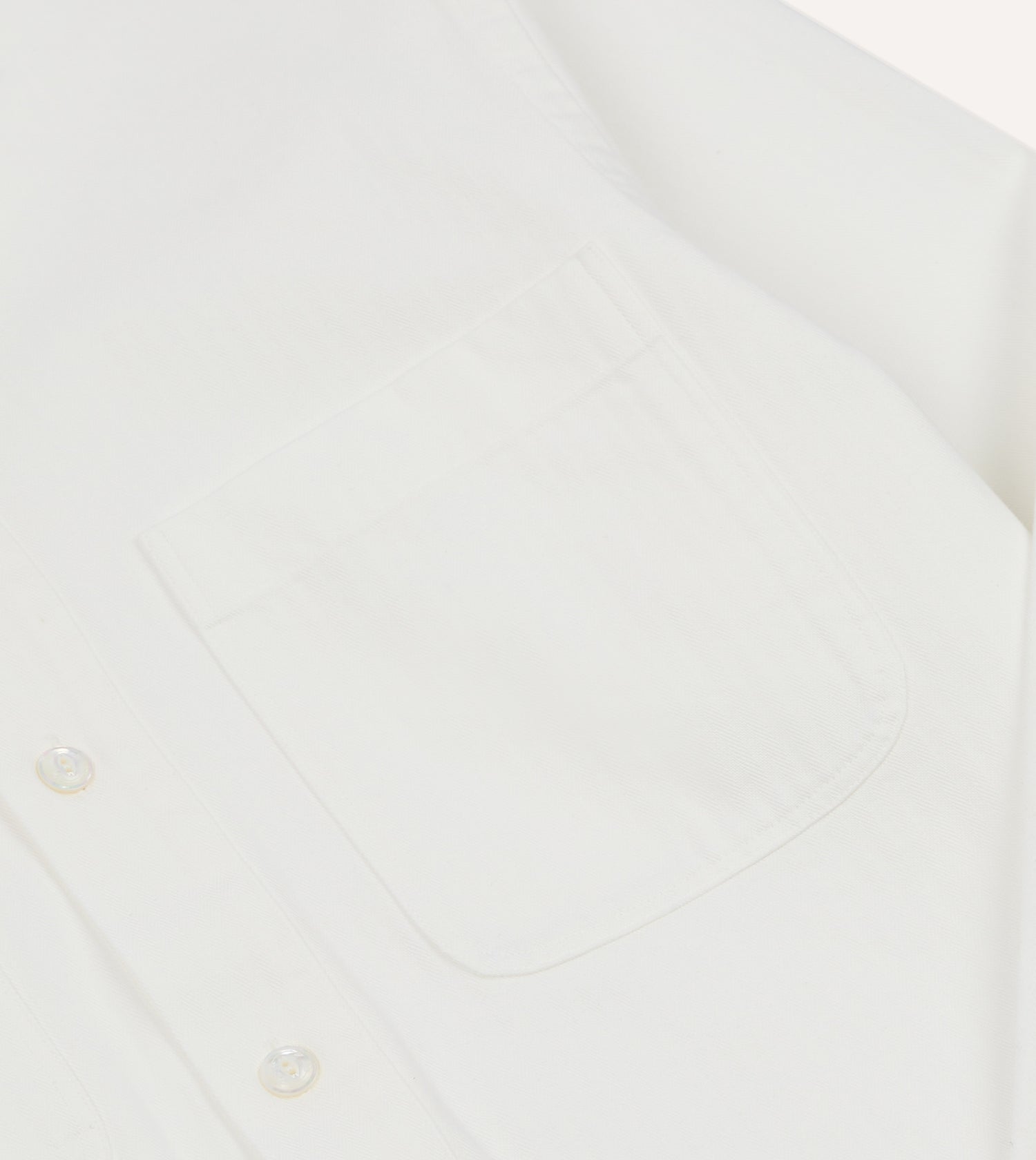 White Herringbone Cotton Mandarin Collar Popover Shirt