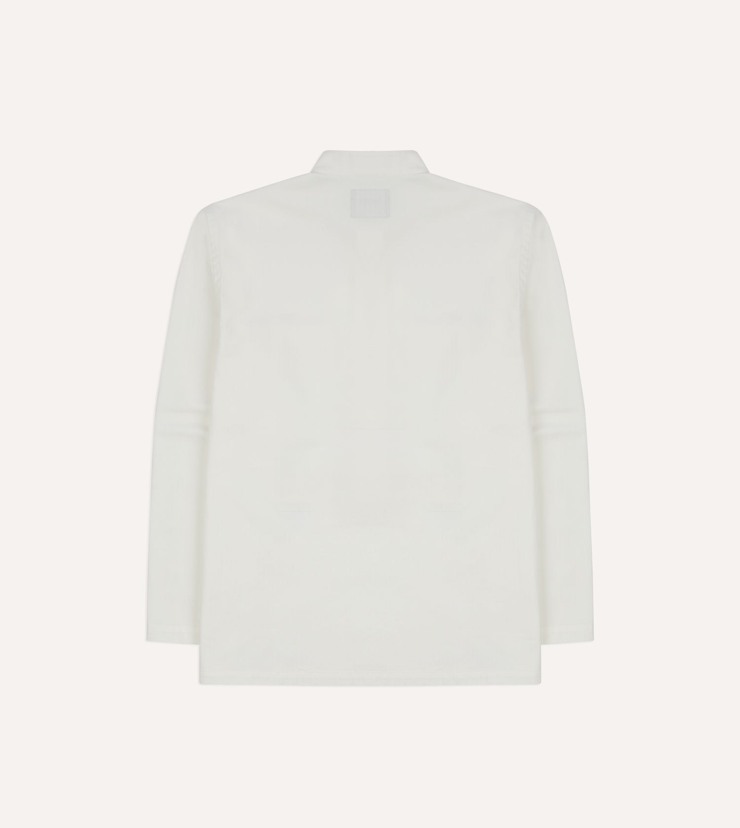 White Herringbone Cotton Mandarin Collar Popover Shirt