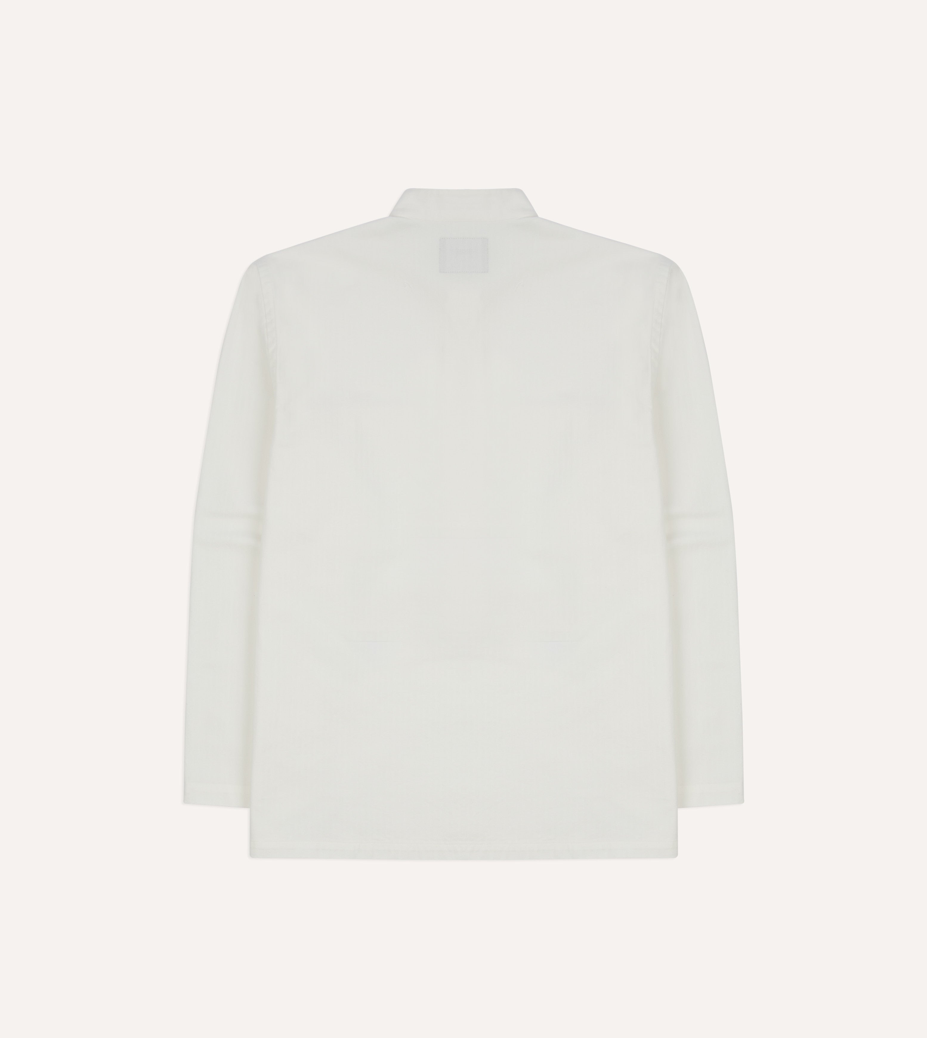 White Herringbone Cotton Mandarin Collar Popover Shirt