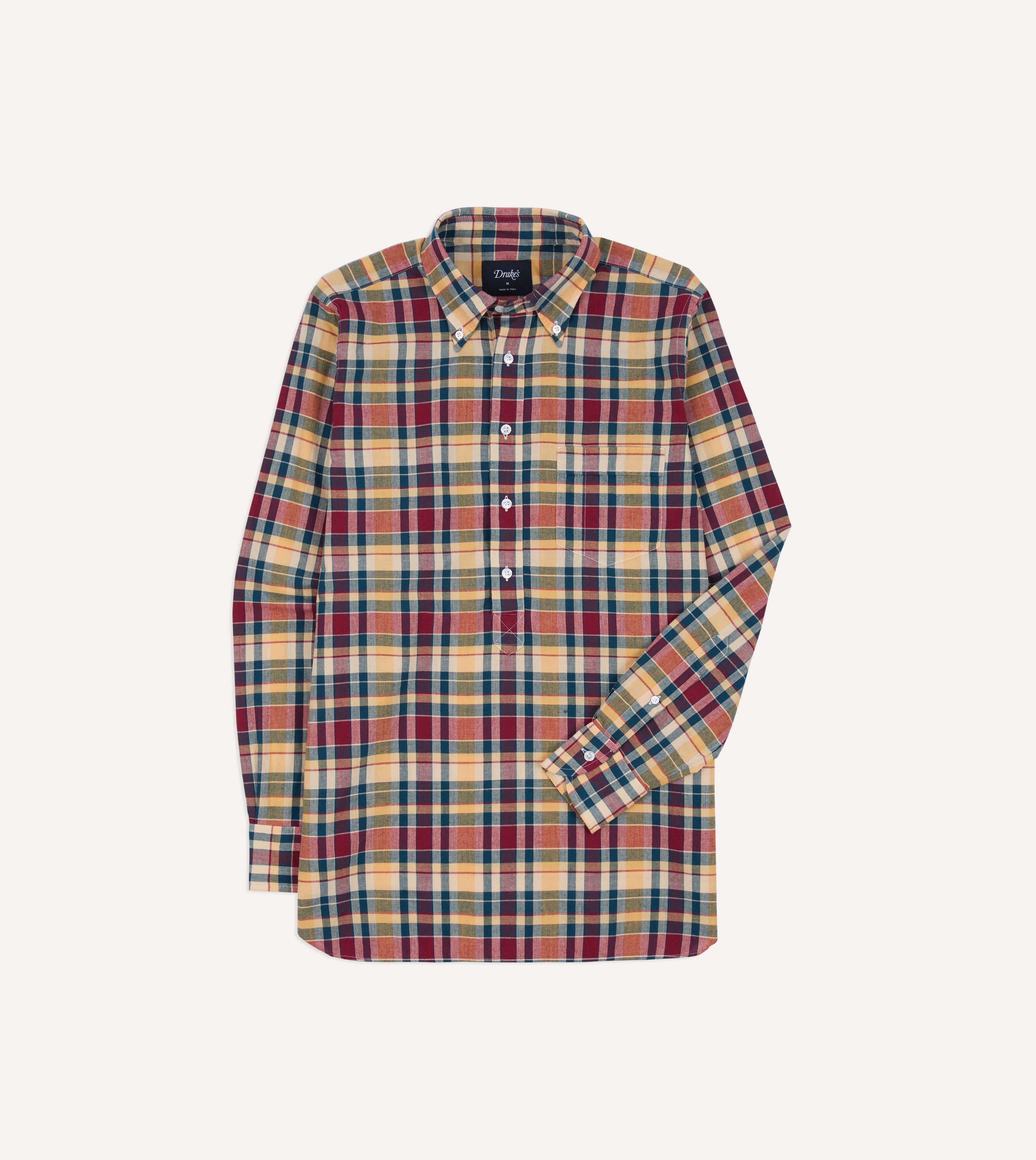 トップス Daydream Balboa Check Shirts M OVY Navy, Yellow and Red Madras Check Cotton Button-Down Popover Shirt