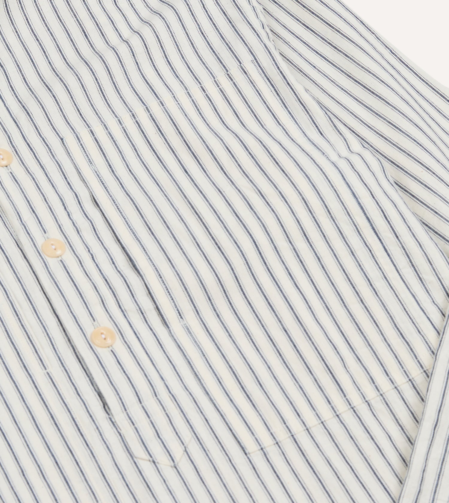 Indigo Stripe Cotton Mandarin Collar Popover Shirt