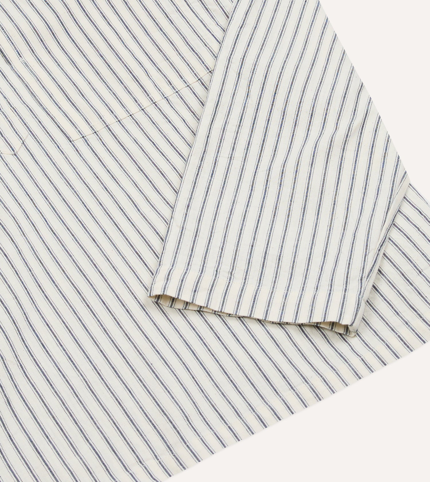 Indigo Stripe Cotton Mandarin Collar Popover Shirt