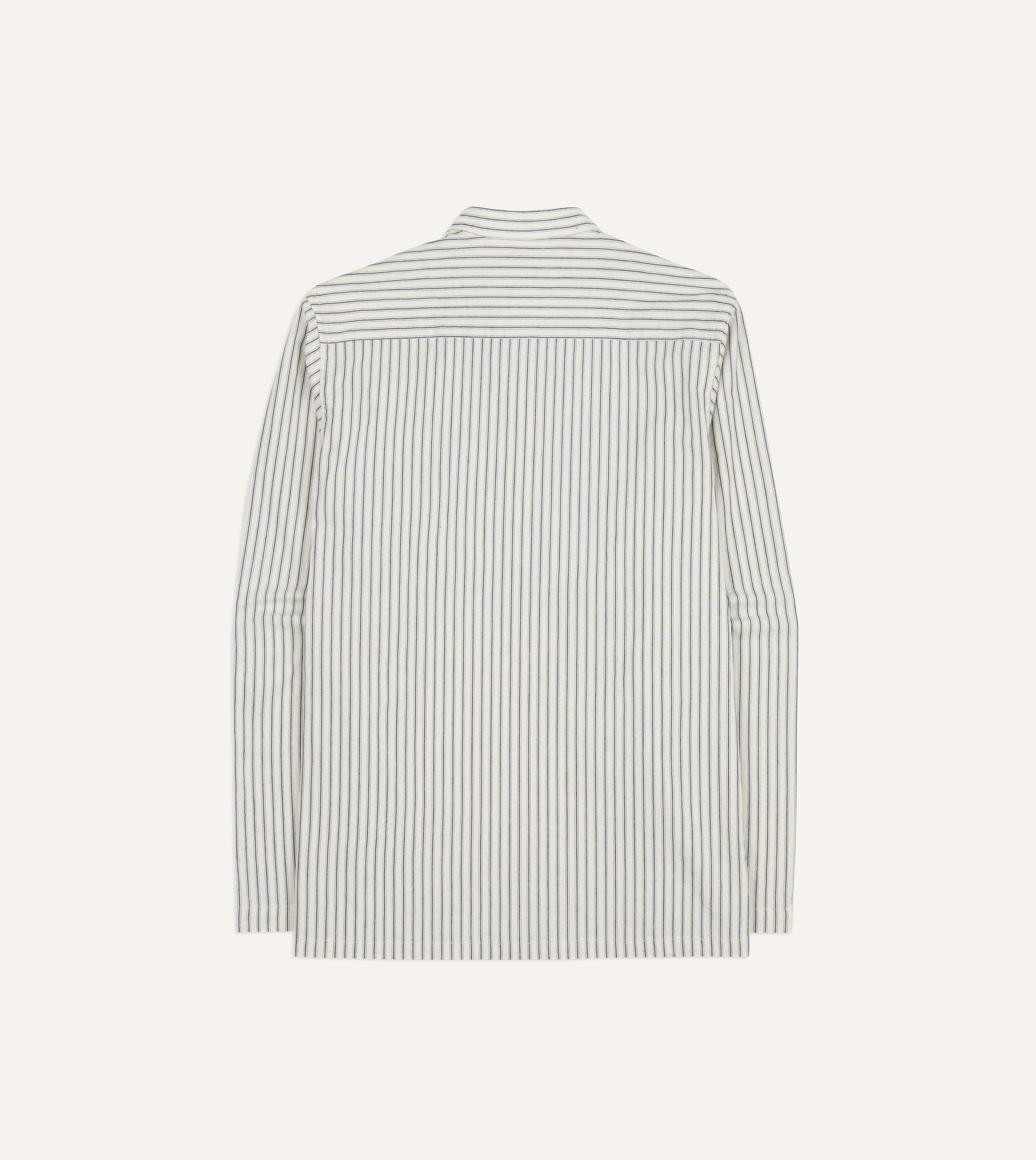 Indigo Stripe Cotton Mandarin Collar Popover Shirt – Drakes US