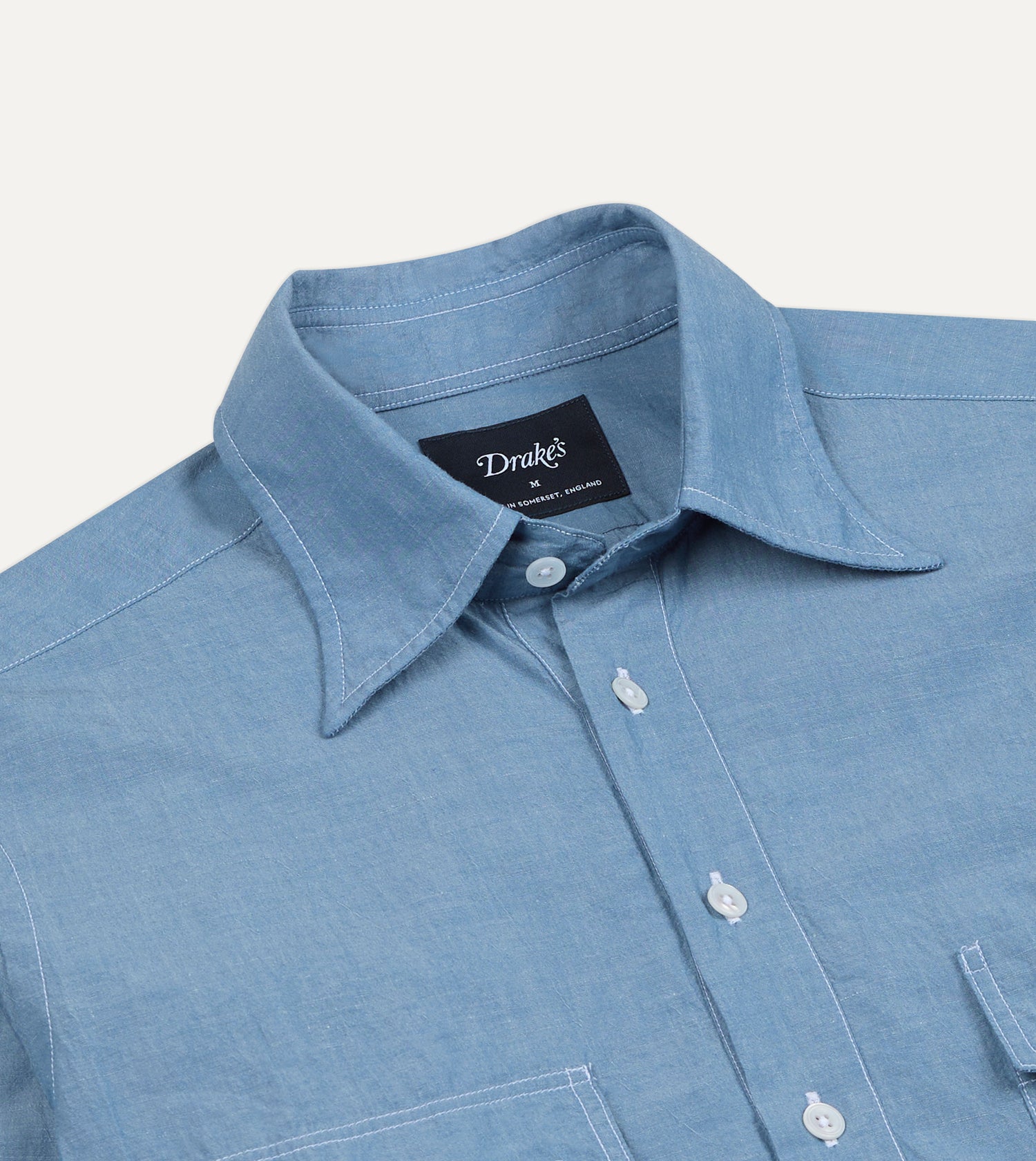 Light Indigo Cotton-Linen Popover Work Shirt