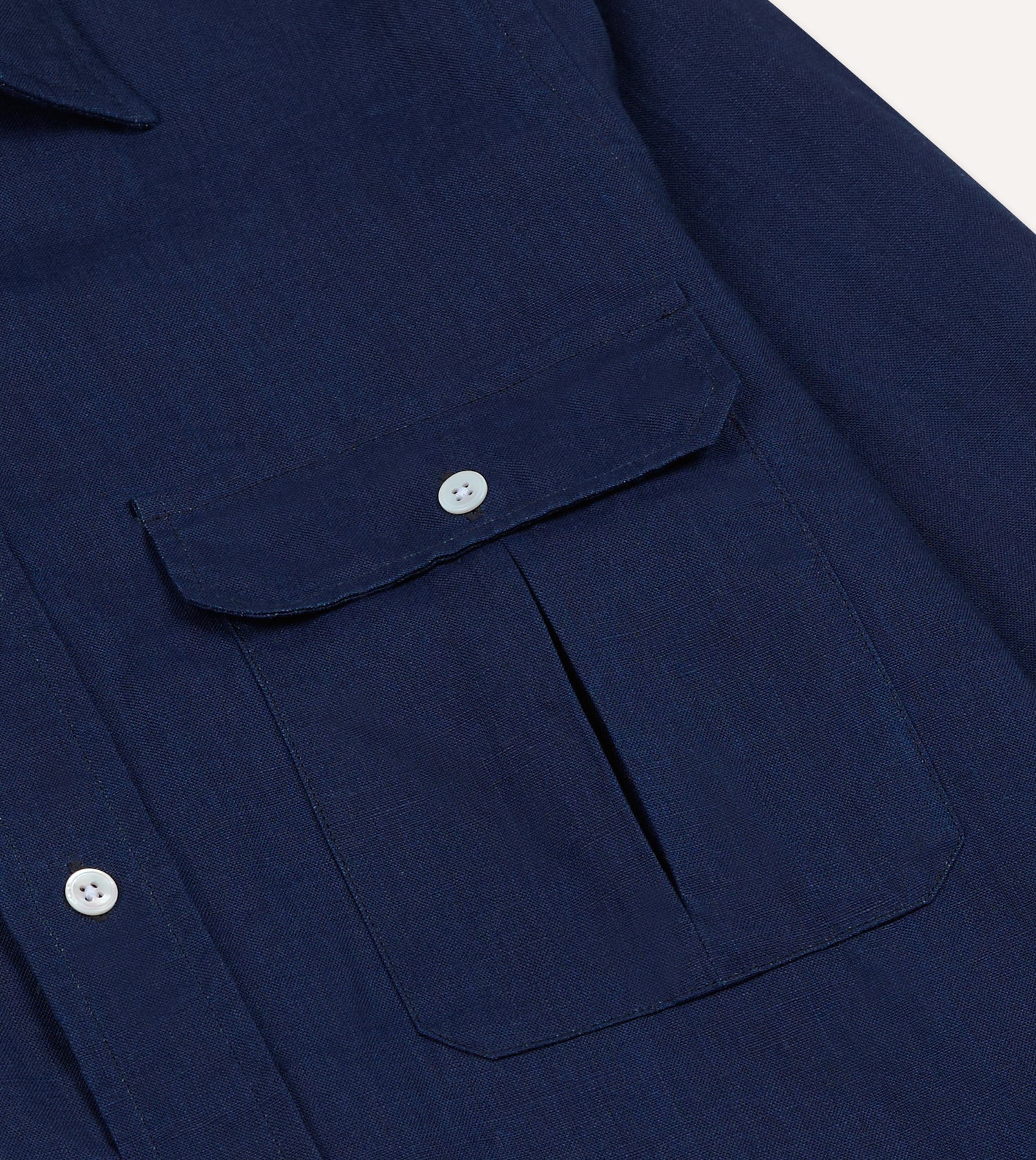 Indigo Linen Two-Pocket Long Point Collar Work Shirt