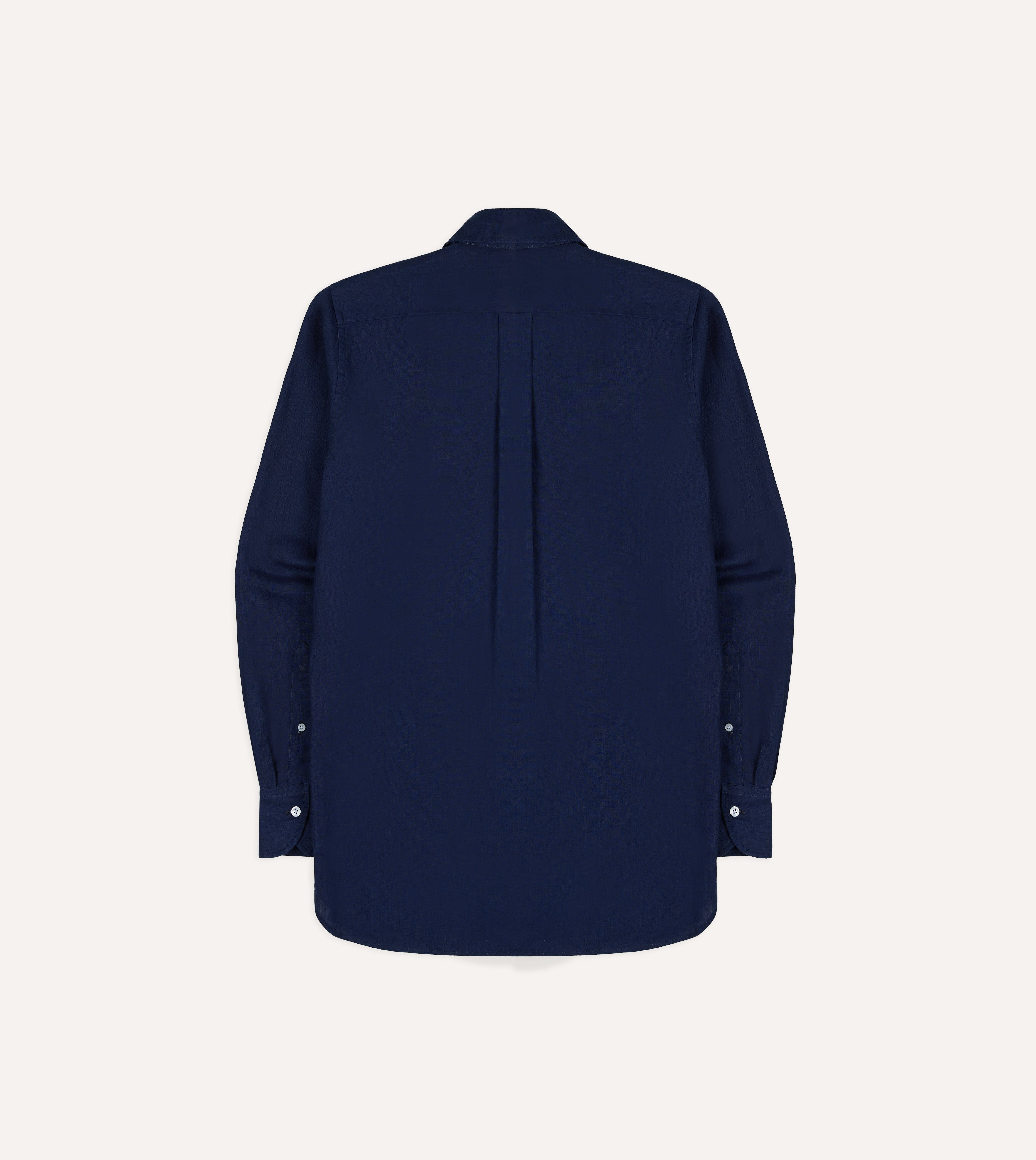 Indigo Linen Two-Pocket Long Point Collar Work Shirt