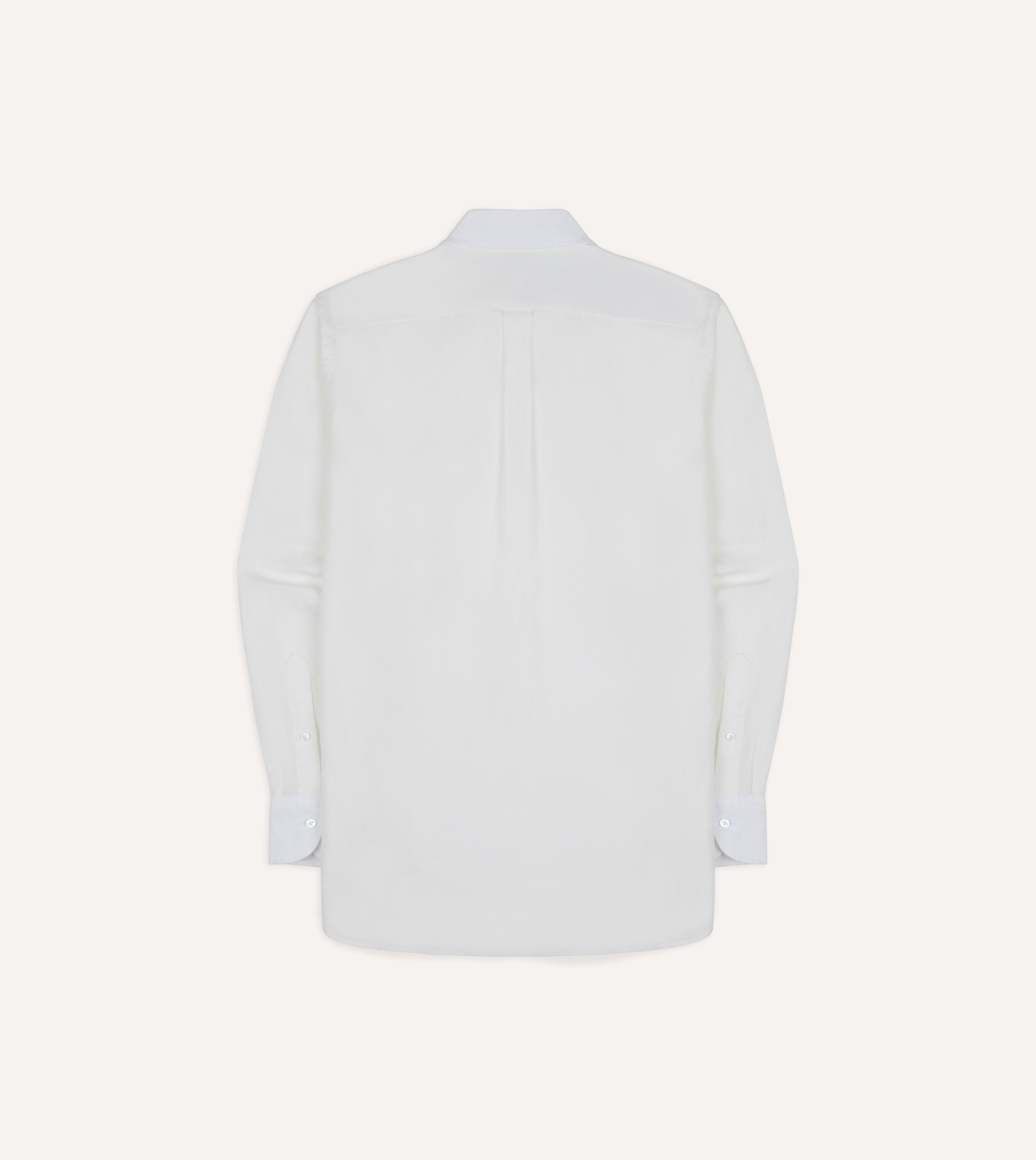 White Linen Two-Pocket Long Point Collar Work Shirt