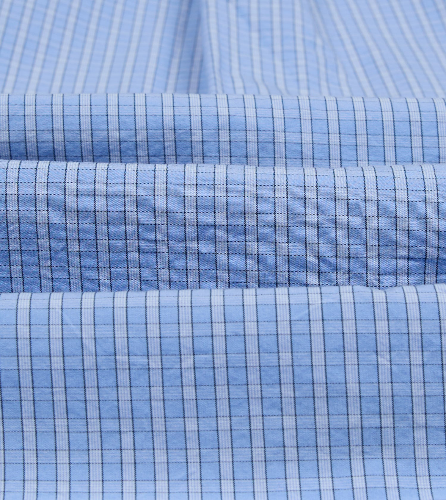 Blue Check Cotton Long Point Collar Shirt