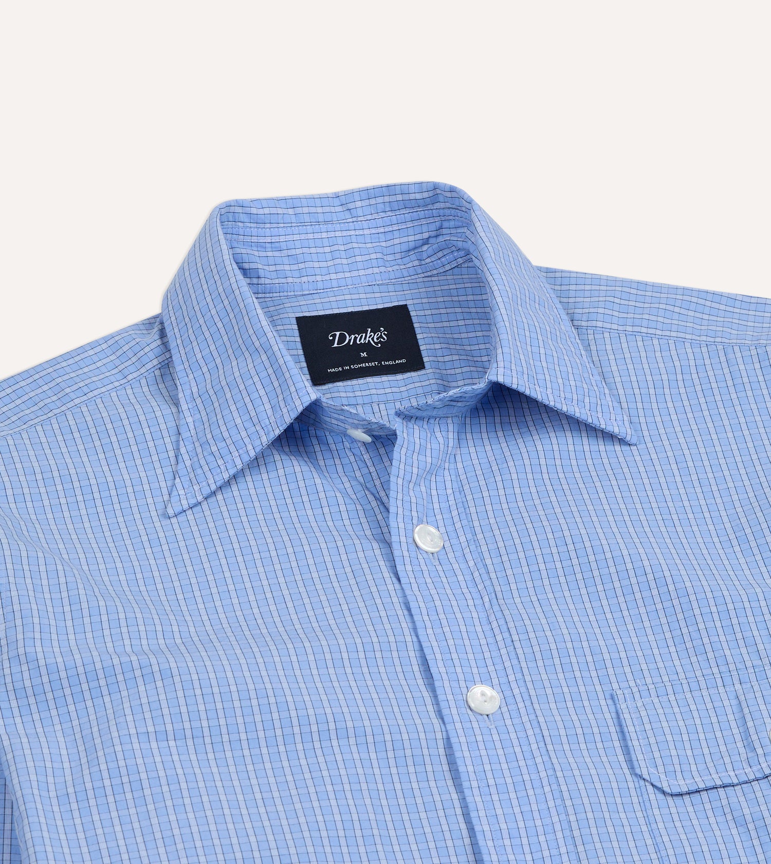 Blue Check Cotton Long Point Collar Shirt