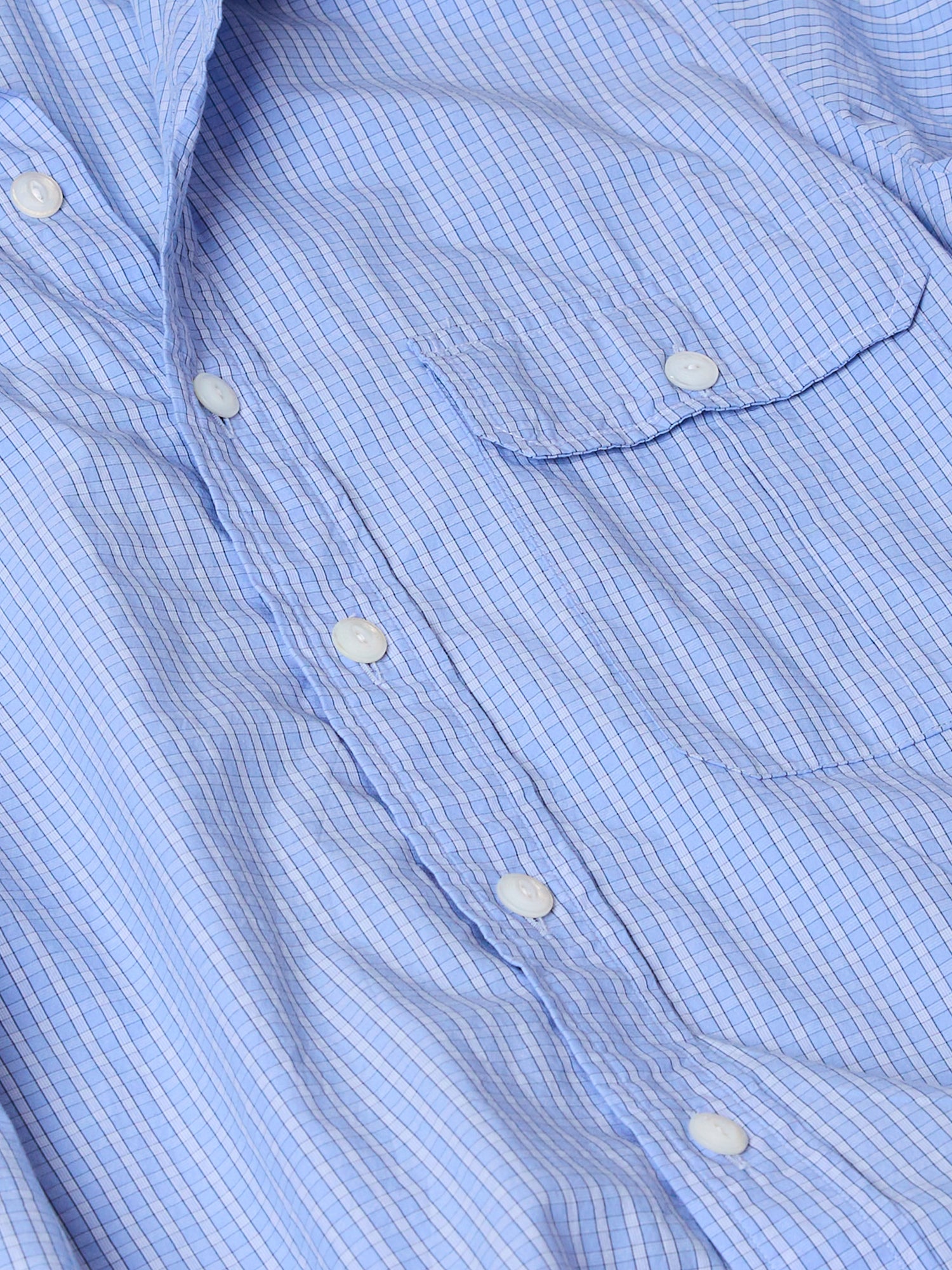 Blue Check Cotton Long Point Collar Shirt