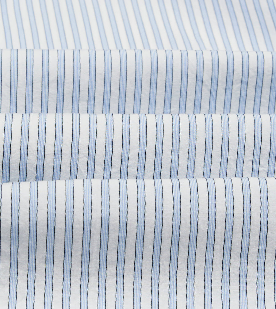 Blue and White Stripe Cotton Long Point Collar Shirt