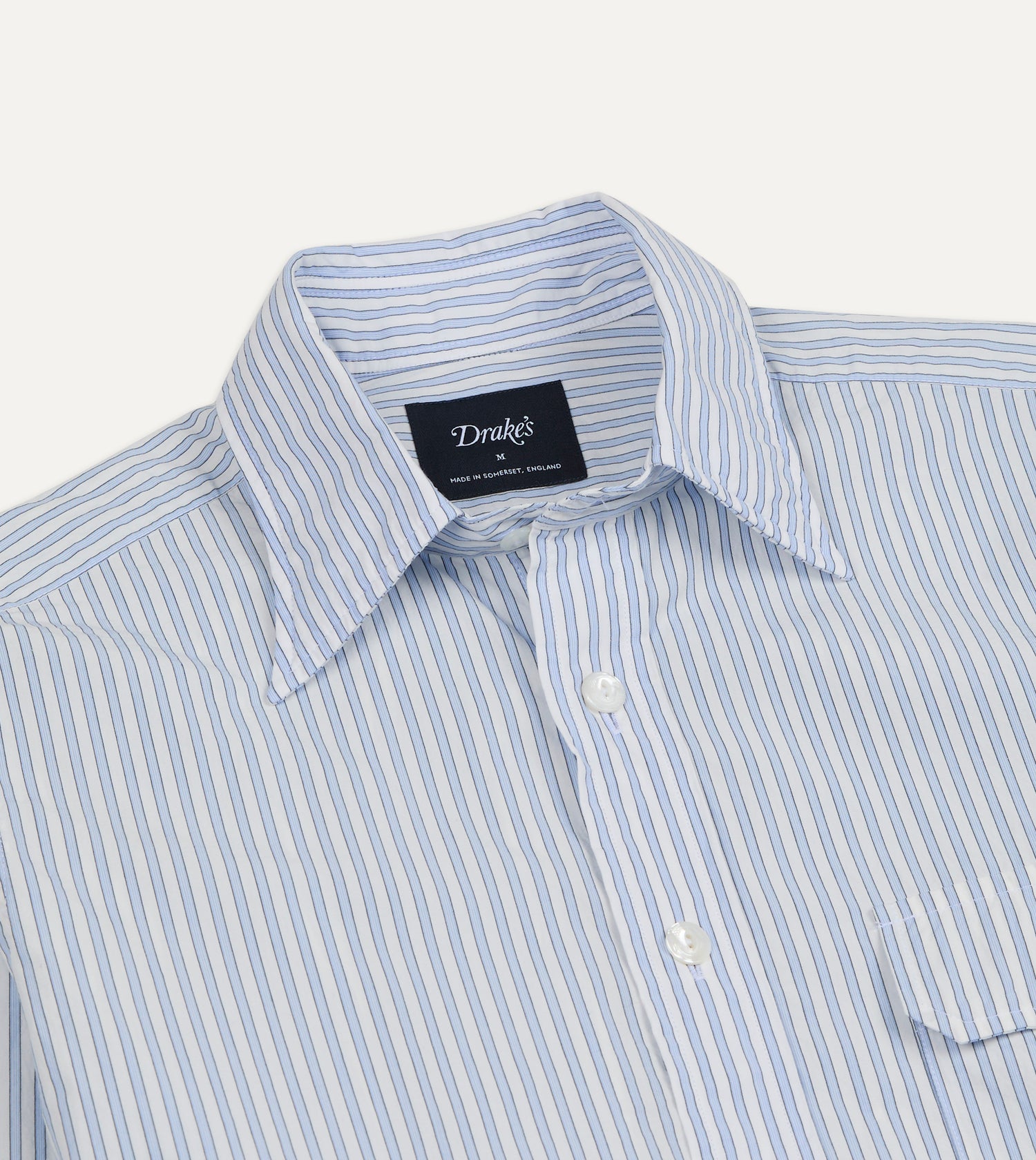 Blue and White Stripe Cotton Long Point Collar Shirt