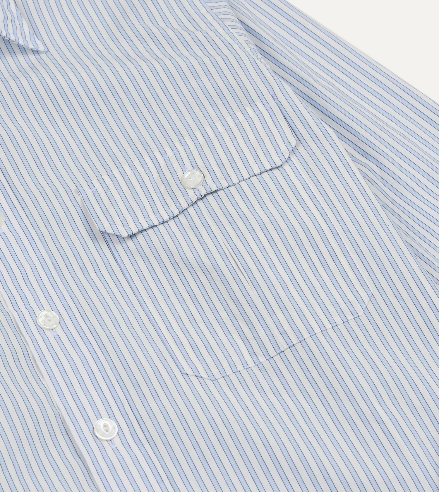 Blue and White Stripe Cotton Long Point Collar Shirt