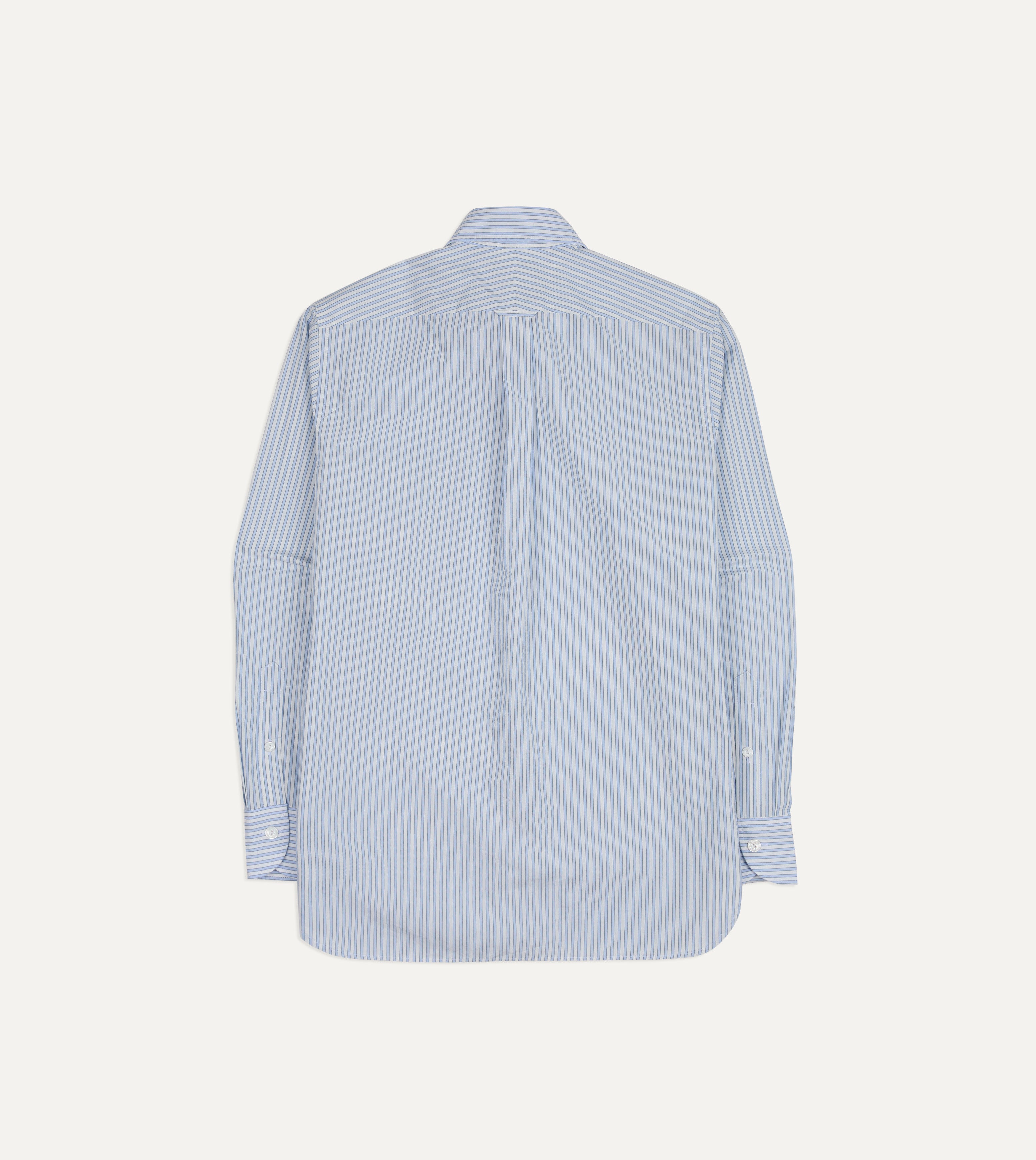Blue and White Stripe Cotton Long Point Collar Shirt