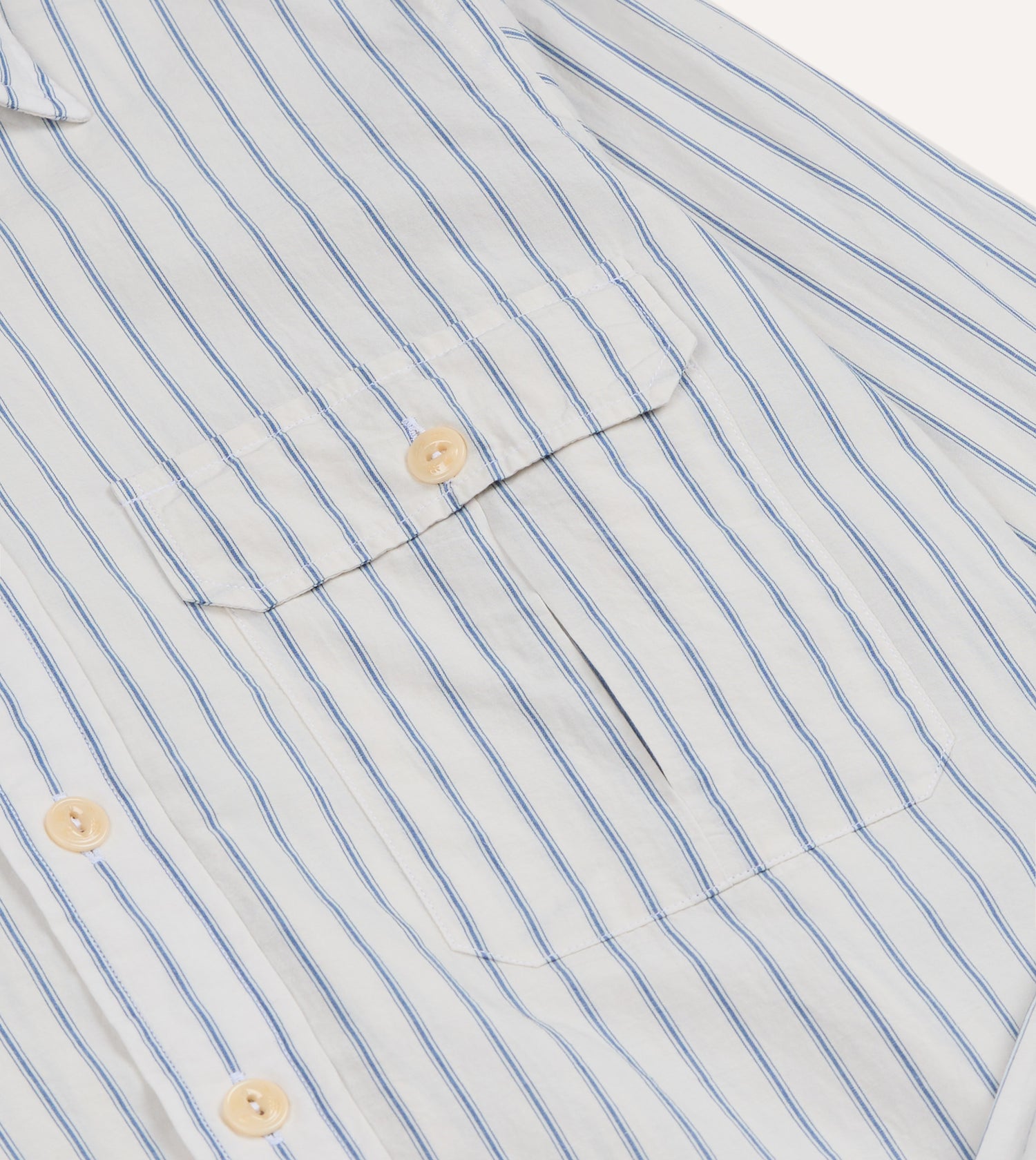White and Blue Stripe Linen-Cotton Long Point Collar Shirt