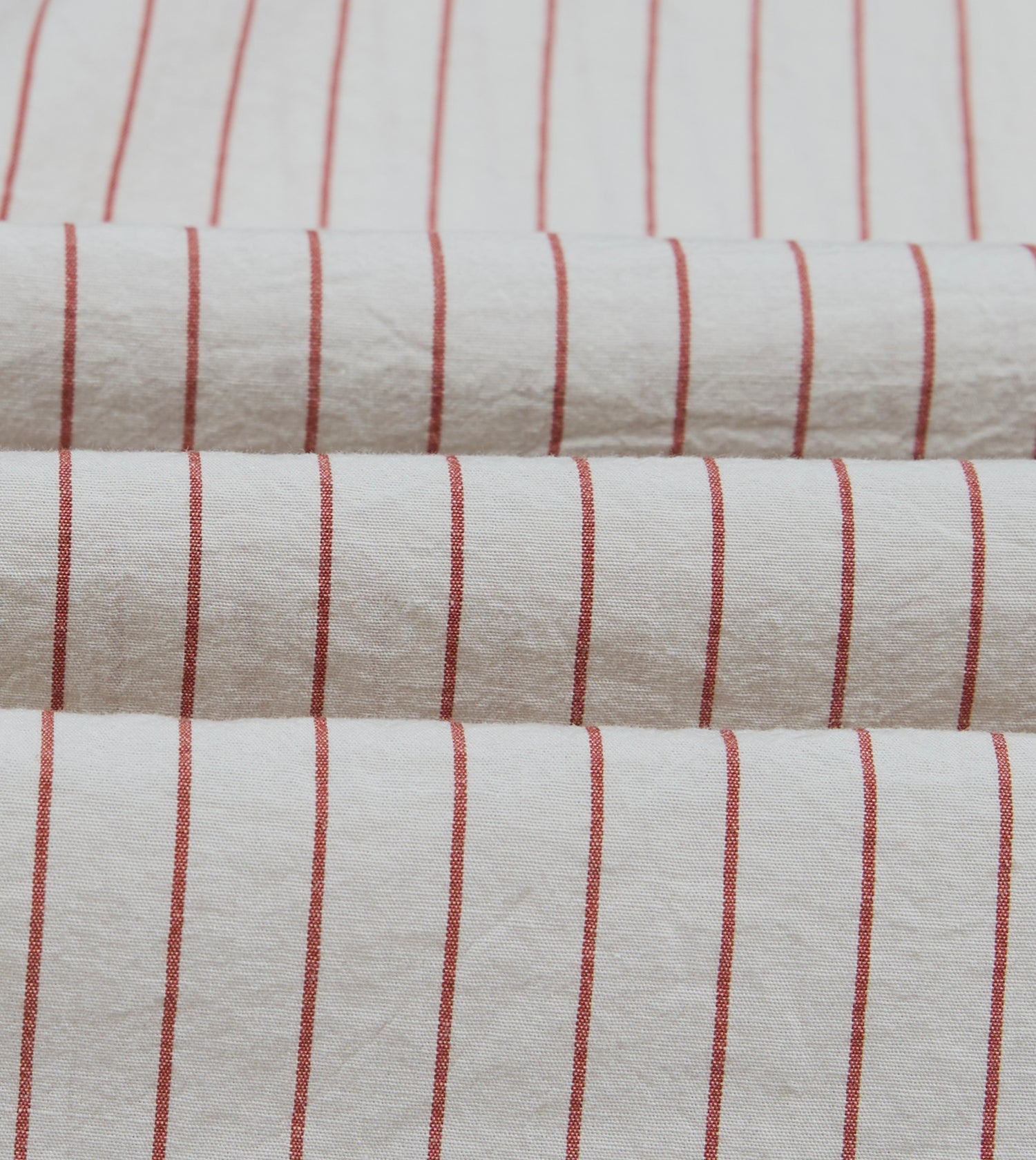 Ecru and Red Pencil Stripe Linen-Cotton Long Point Collar Shirt
