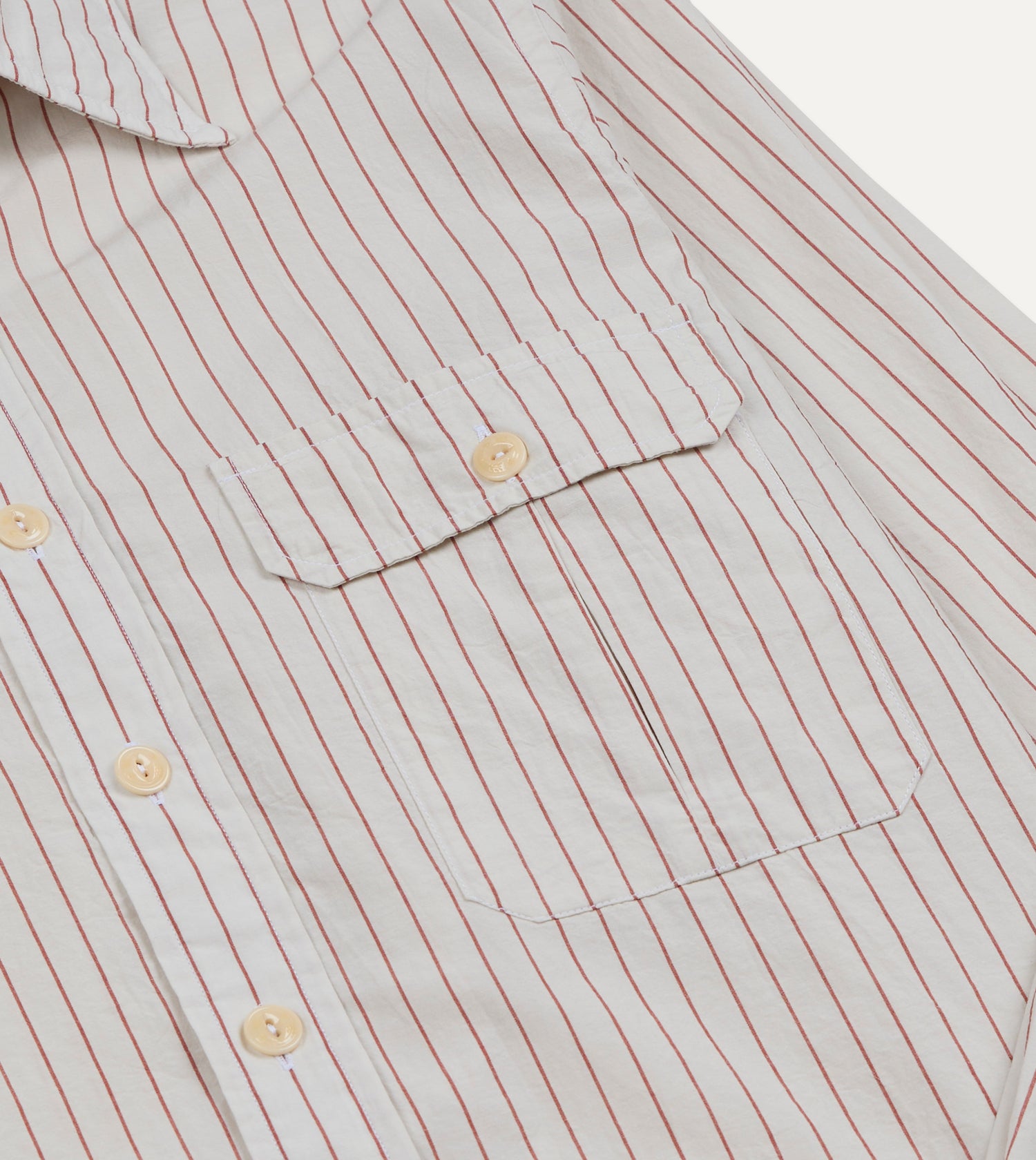 Ecru and Red Pencil Stripe Linen-Cotton Long Point Collar Shirt