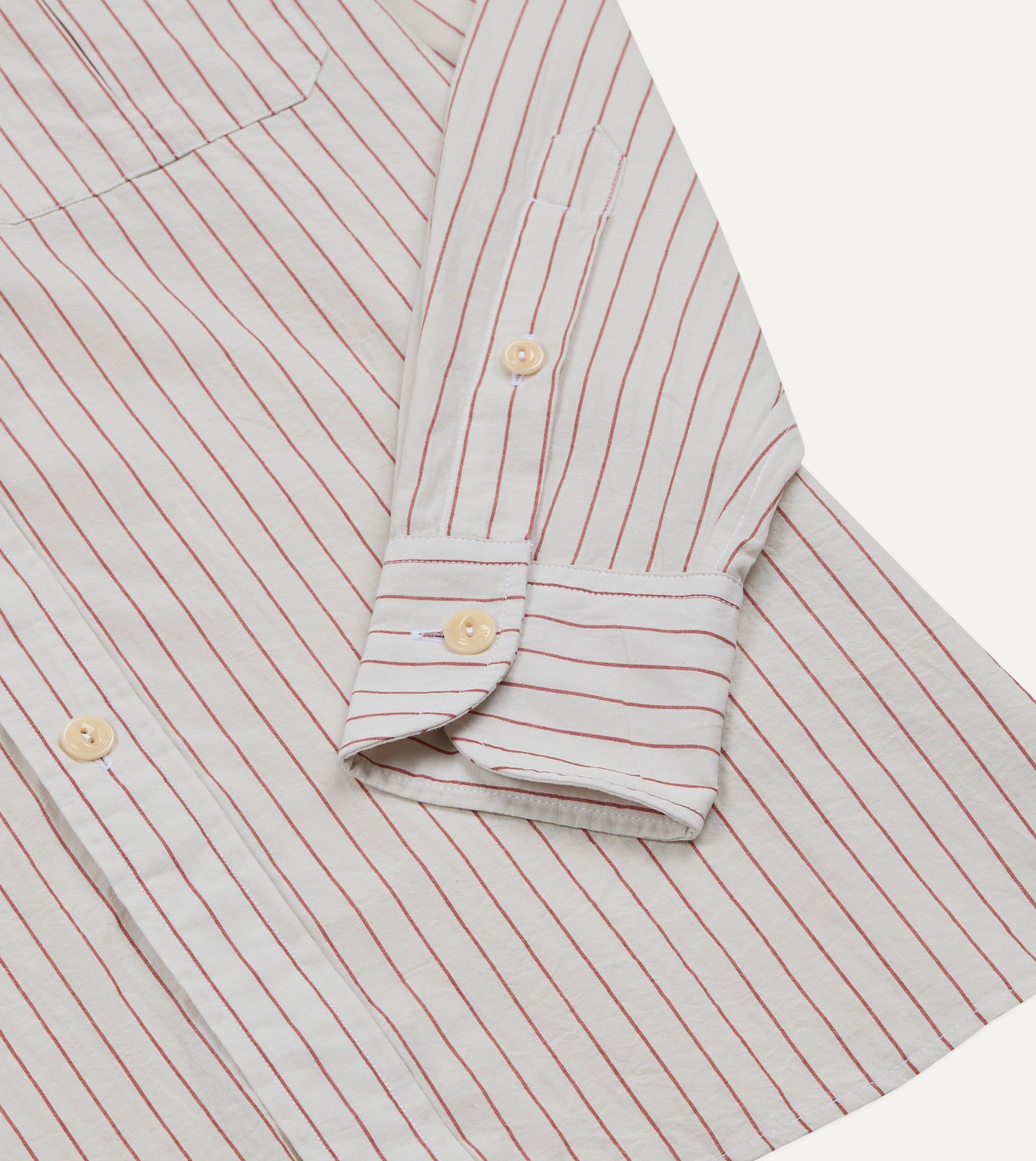Ecru and Red Pencil Stripe Linen-Cotton Long Point Collar Shirt