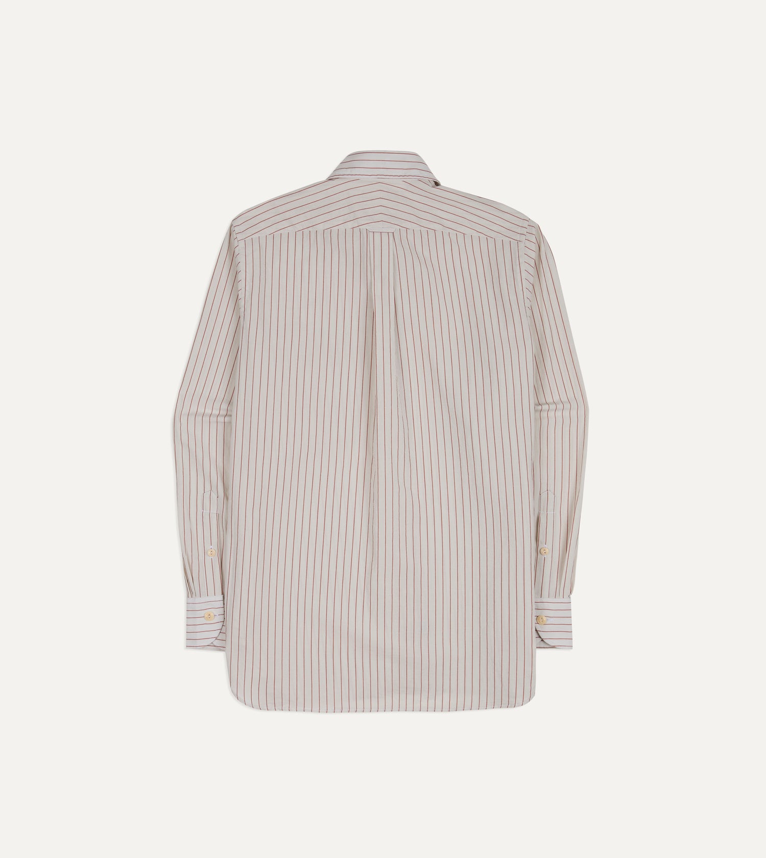 Ecru and Red Pencil Stripe Linen-Cotton Long Point Collar Shirt