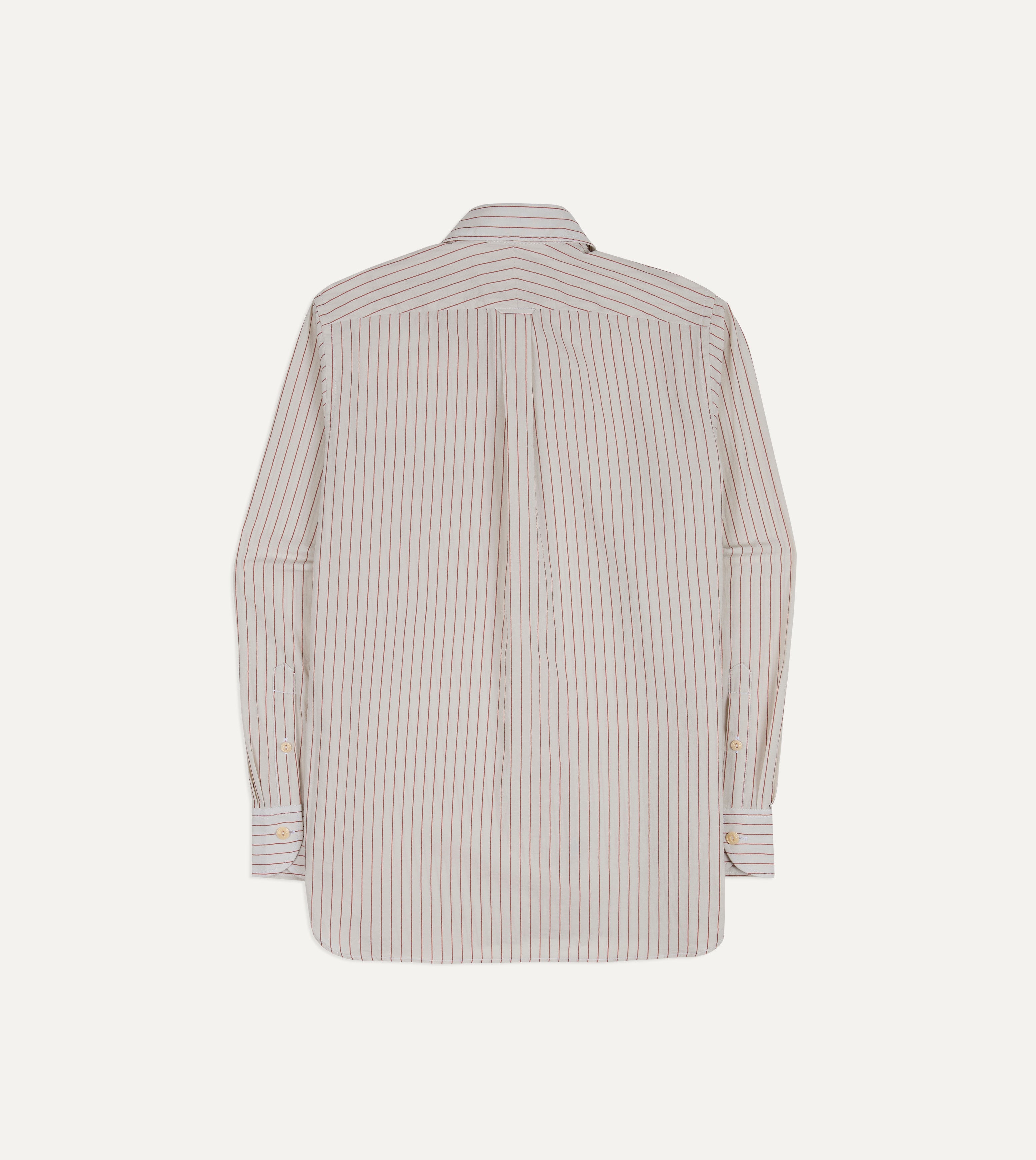 Ecru and Red Pencil Stripe Linen-Cotton Long Point Collar Shirt