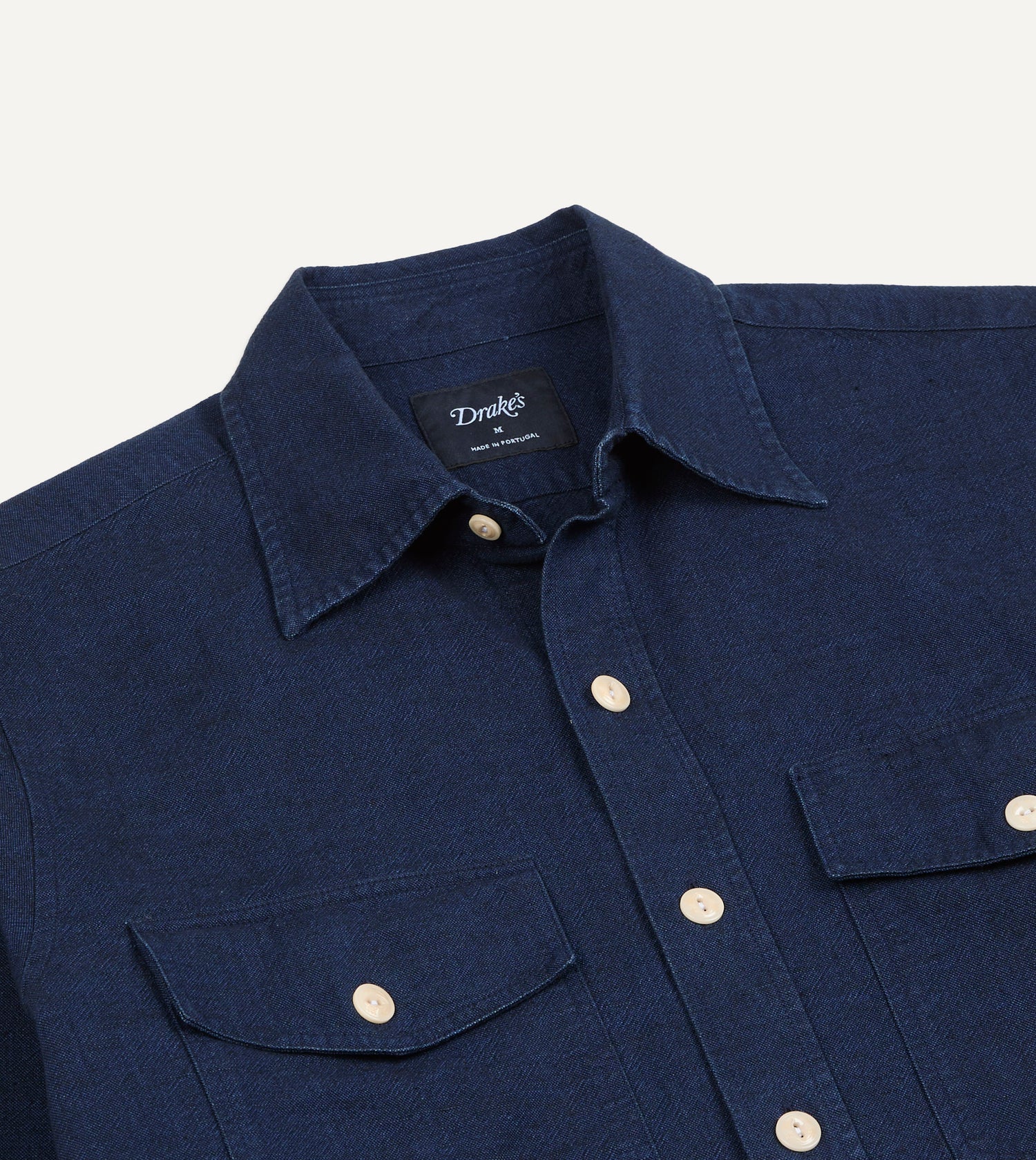 Indigo Cotton Long Point Collar Work Shirt