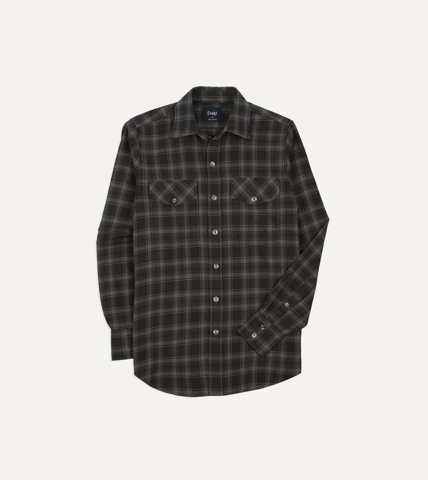 Grey Check Cotton-Silk Two-Pocket Long Point Collar Work Shirt