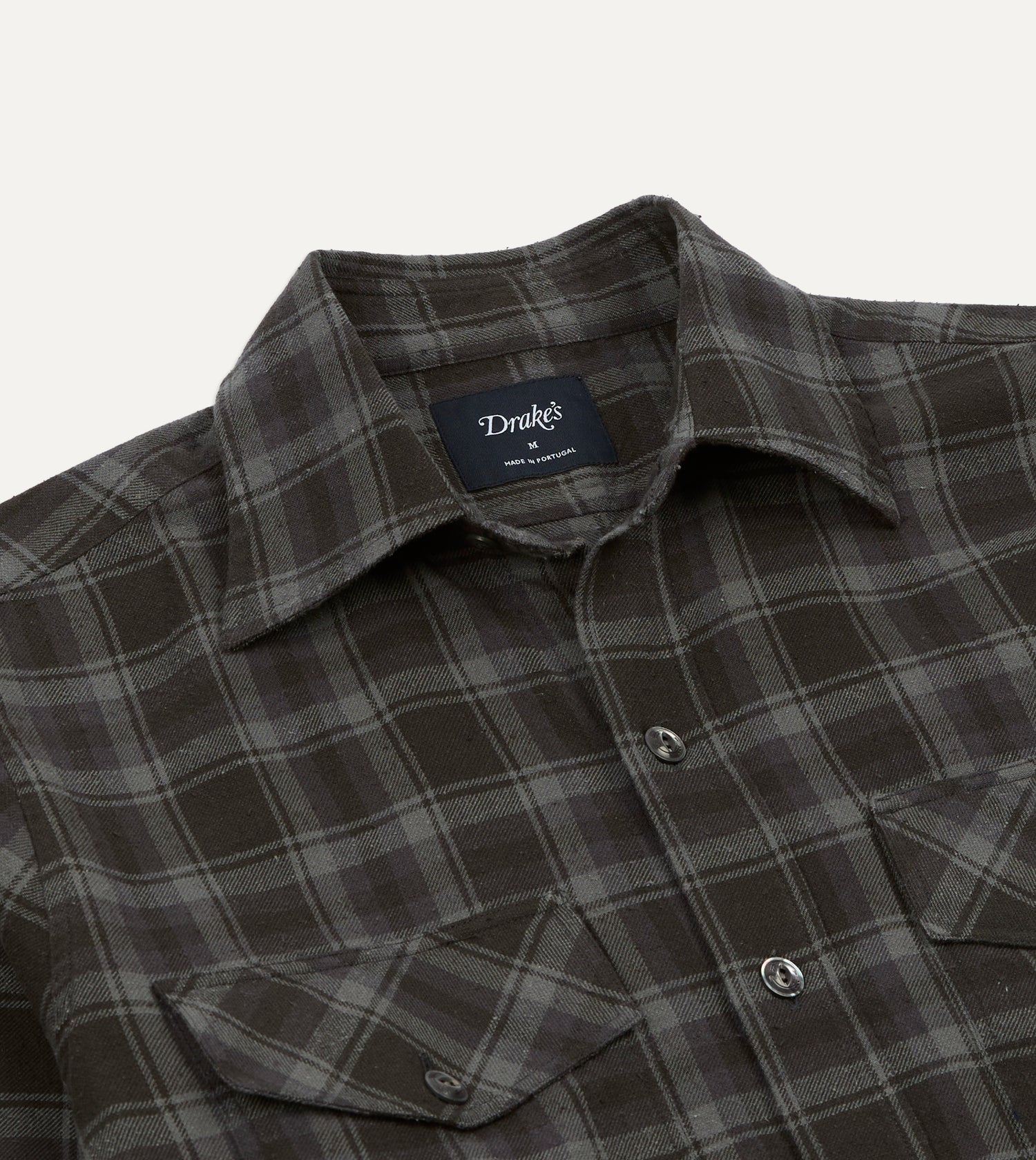 Grey Check Cotton-Silk Two-Pocket Long Point Collar Work Shirt