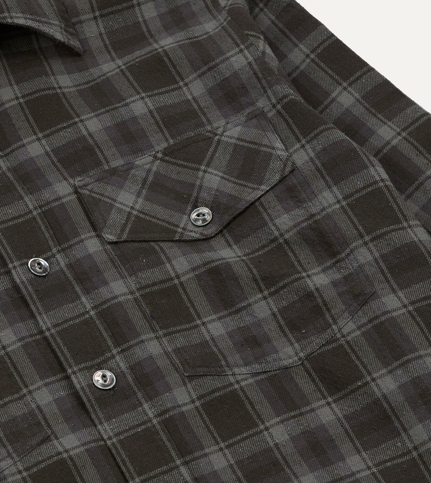 Grey Check Cotton-Silk Two-Pocket Long Point Collar Work Shirt