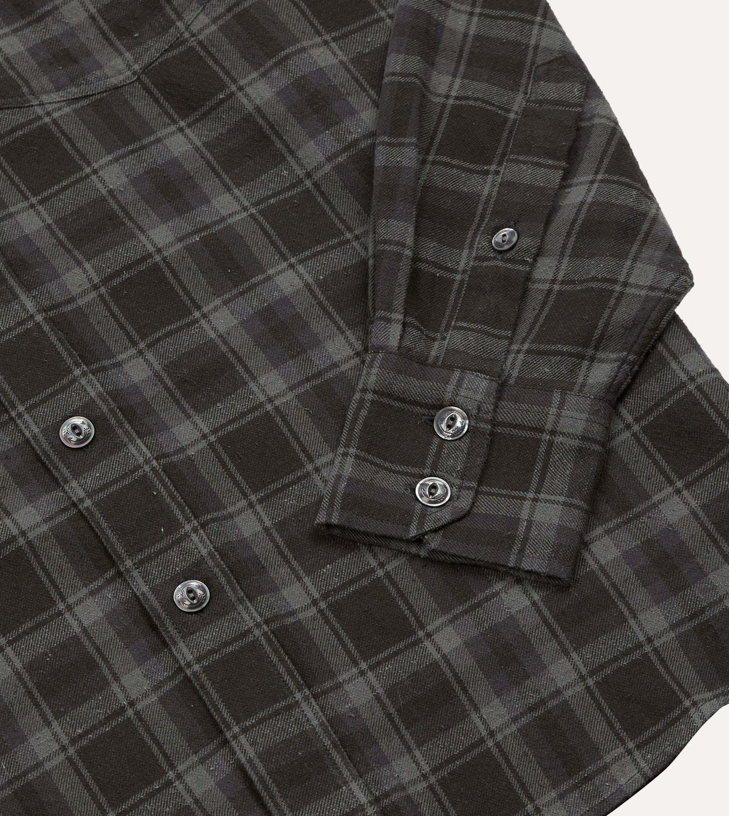 Grey Check Cotton-Silk Two-Pocket Long Point Collar Work Shirt
