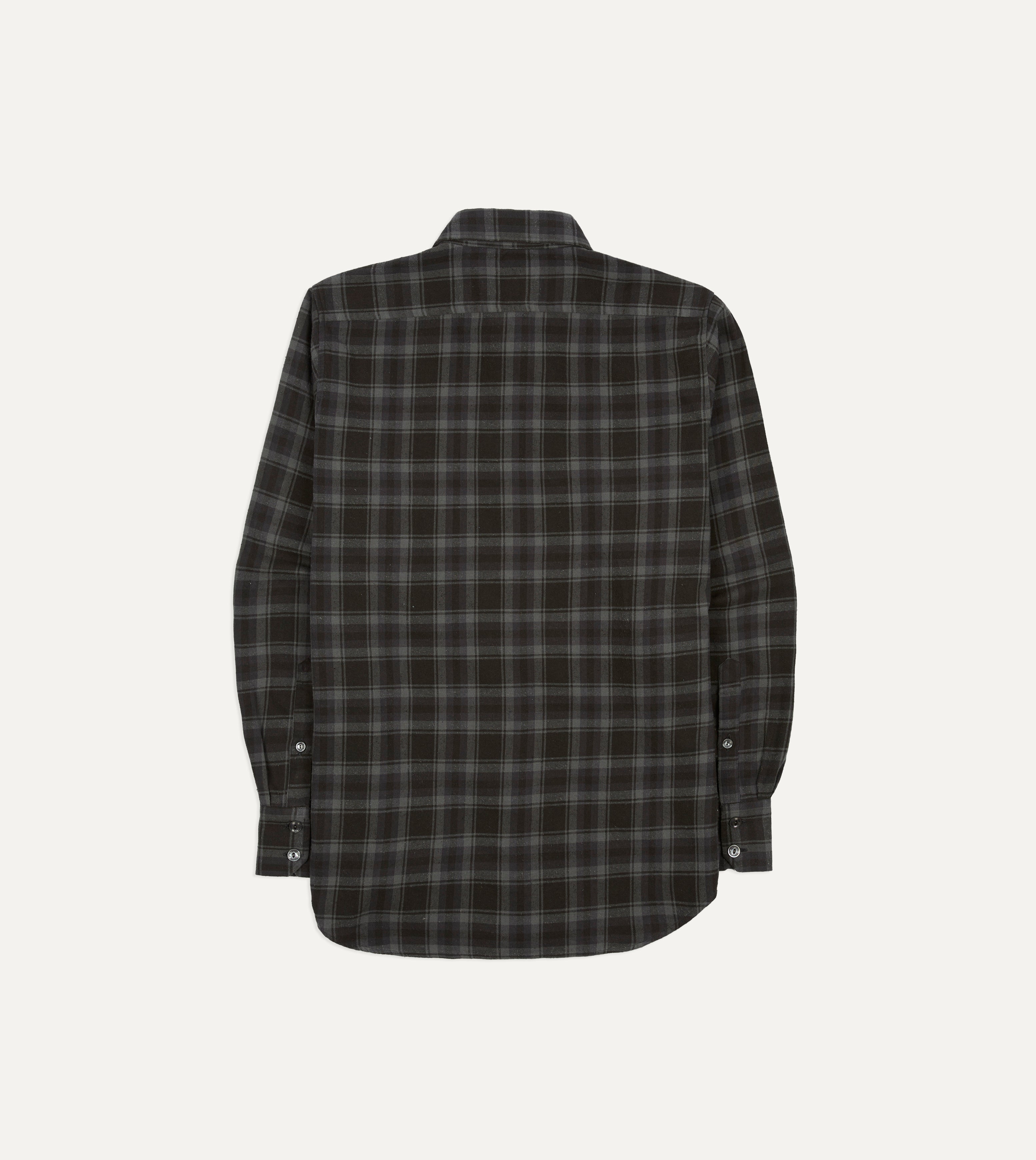 Grey Check Cotton-Silk Two-Pocket Long Point Collar Work Shirt