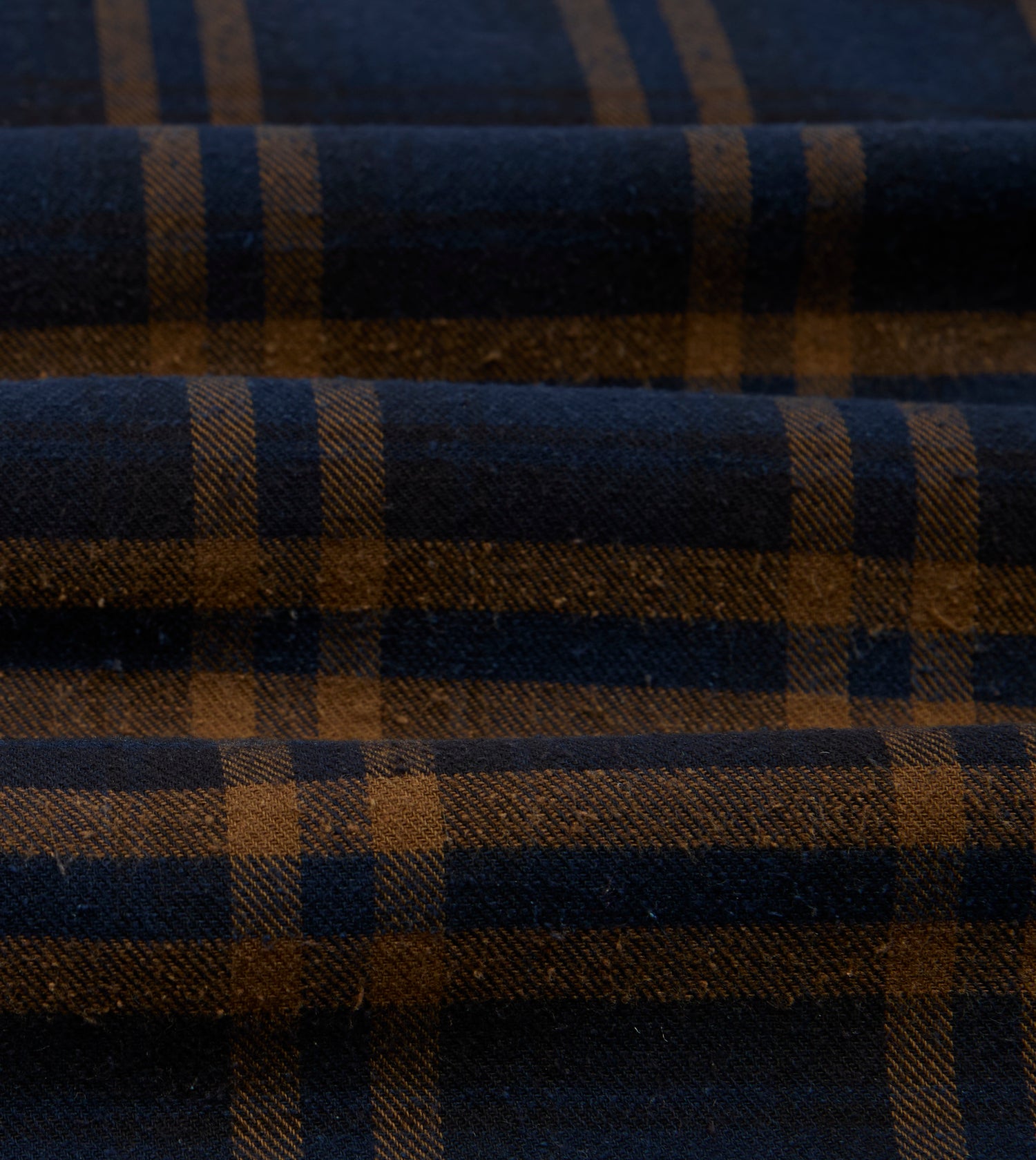 Navy and Brown Check Cotton-Silk Two-Pocket Long Point Collar Work Shirt