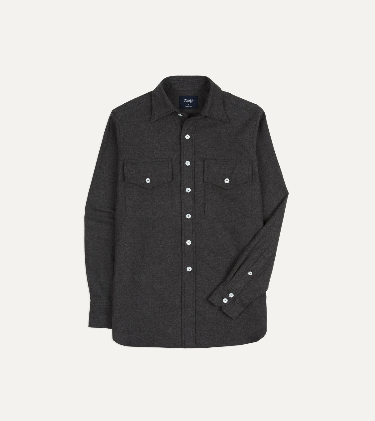 Grey Cotton Two-Pocket Long Point Collar Work Shirt