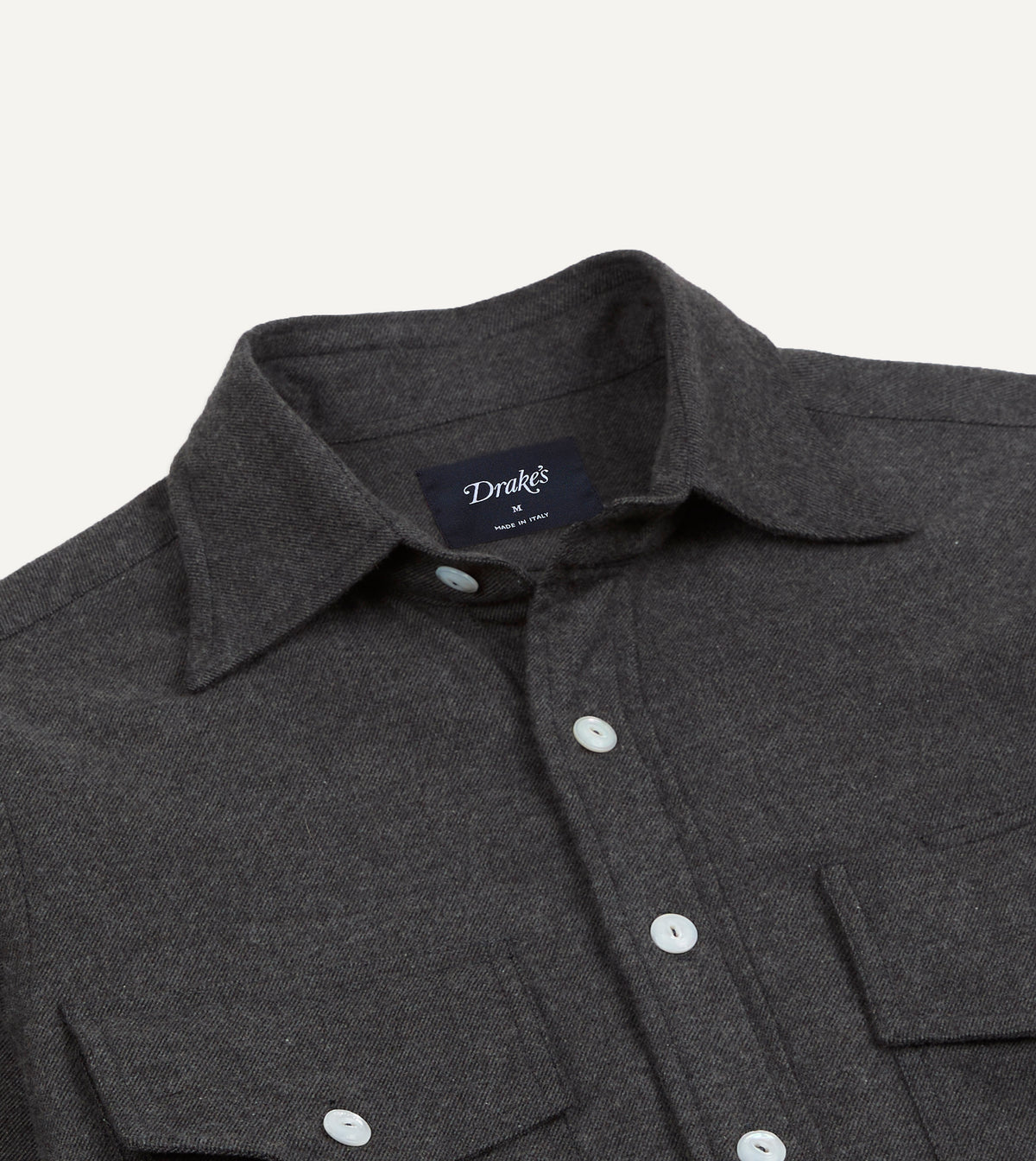 Grey Cotton Two-Pocket Long Point Collar Work Shirt