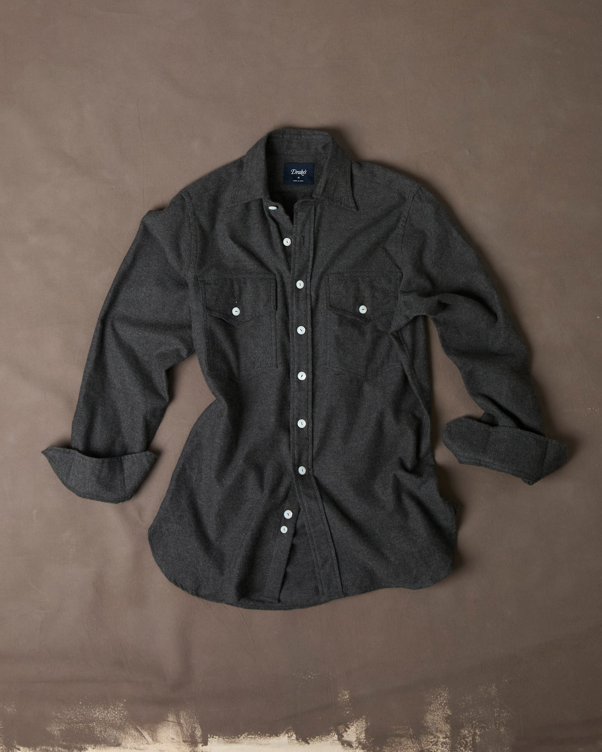 Grey Cotton Two-Pocket Long Point Collar Work Shirt