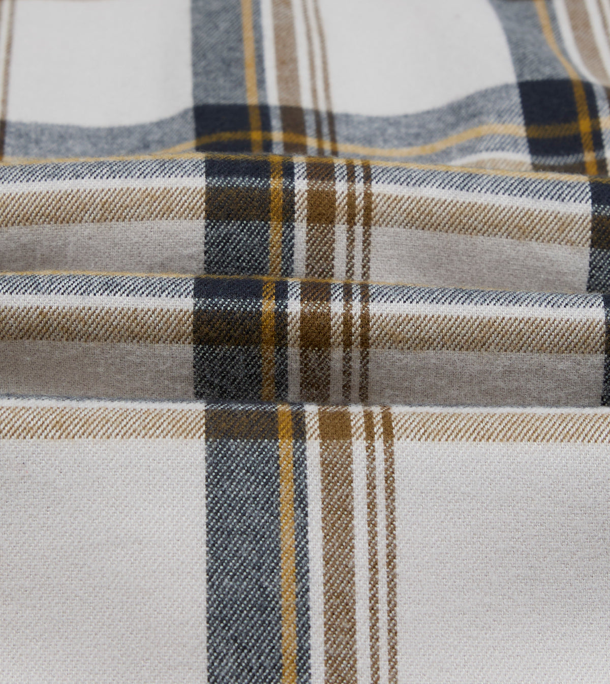 Ecru, Brown and Navy Check Cotton Two-Pocket Long Point Collar Work Shirt