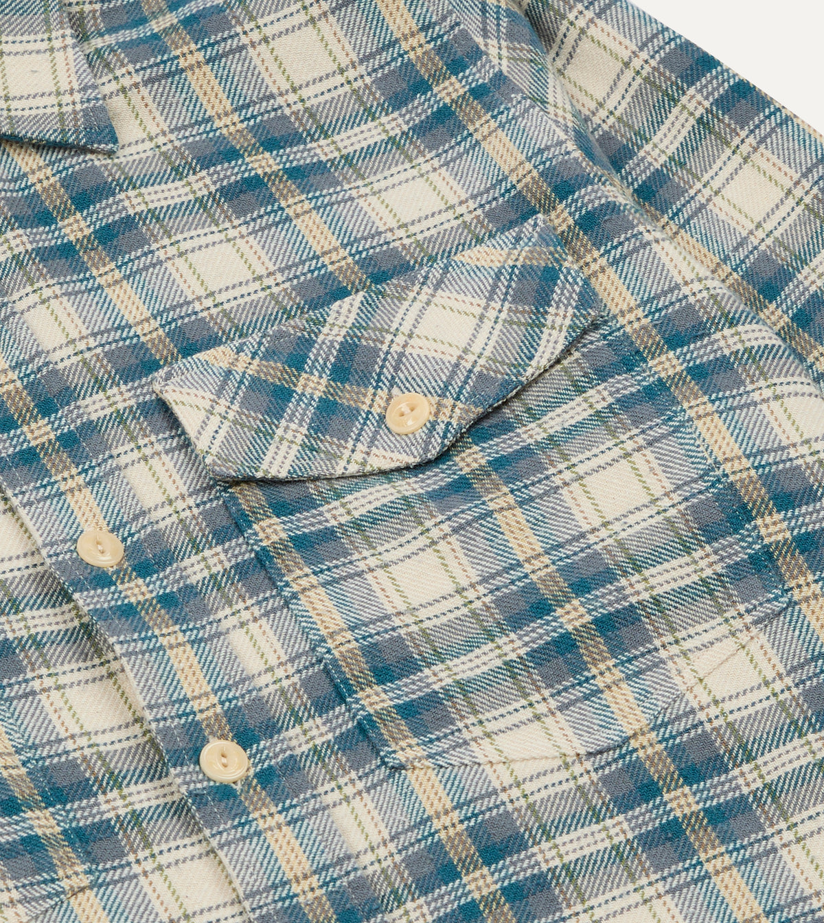 Light Blue Check Cotton Two-Pocket Long Point Collar Work Shirt