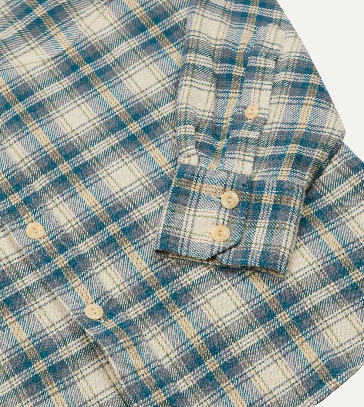 Light Blue Check Cotton Two-Pocket Long Point Collar Work Shirt