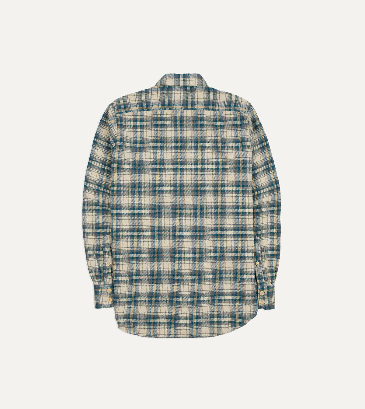 Light Blue Check Cotton Two-Pocket Long Point Collar Work Shirt