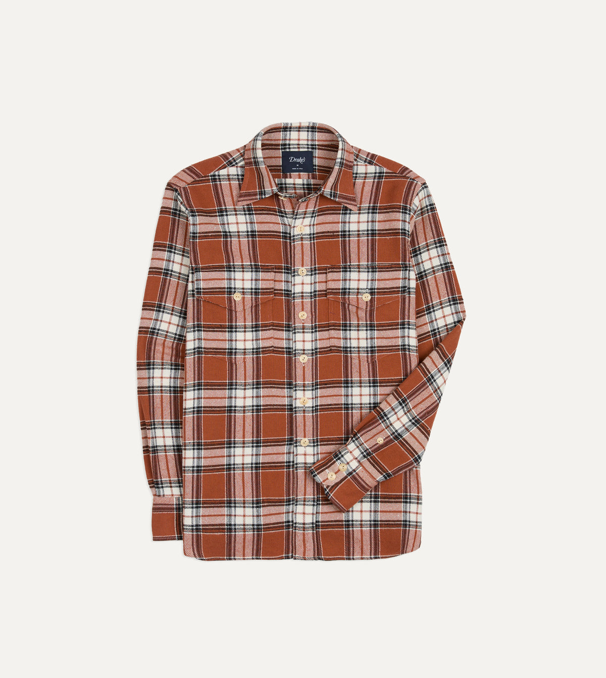 Rust Check Cotton Two-Pocket Long Point Collar Work Shirt