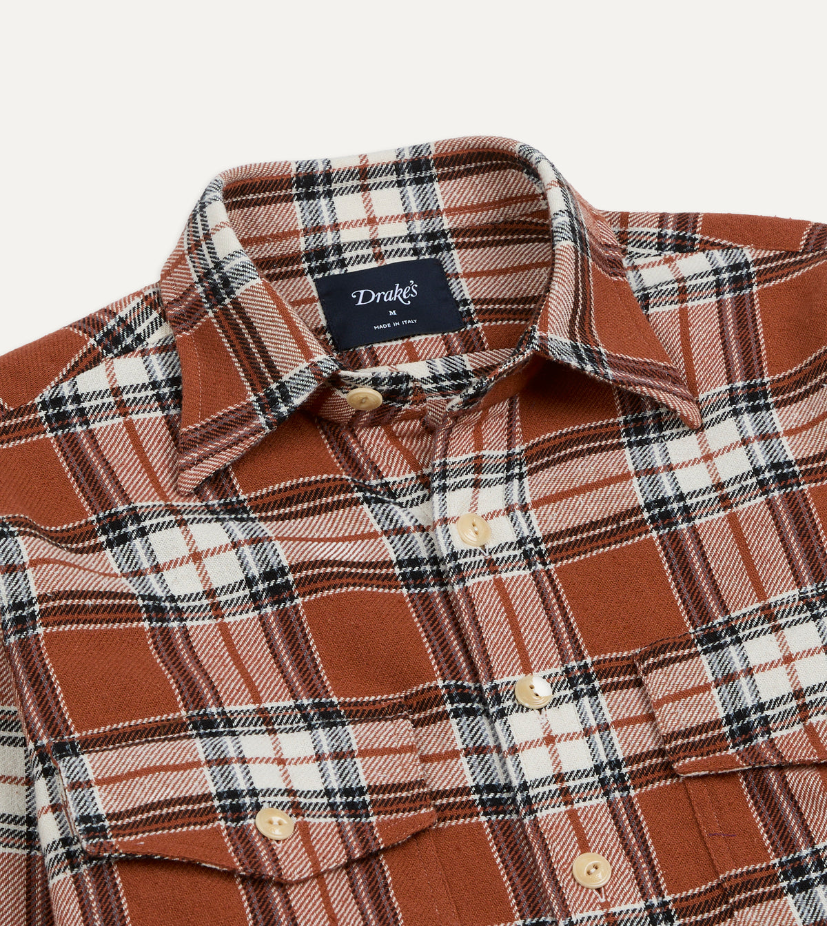 Rust Check Cotton Two-Pocket Long Point Collar Work Shirt