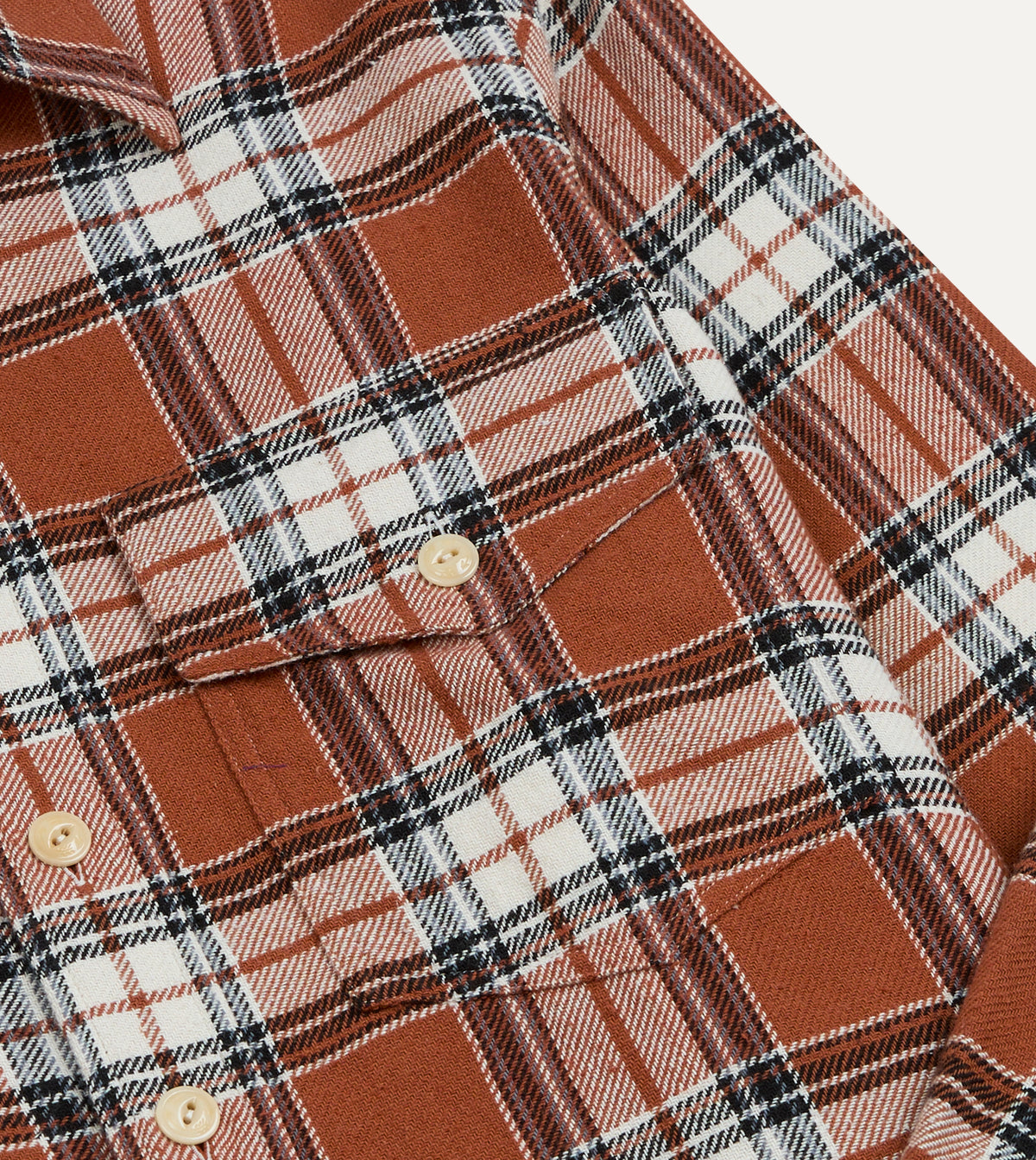Rust Check Cotton Two-Pocket Long Point Collar Work Shirt