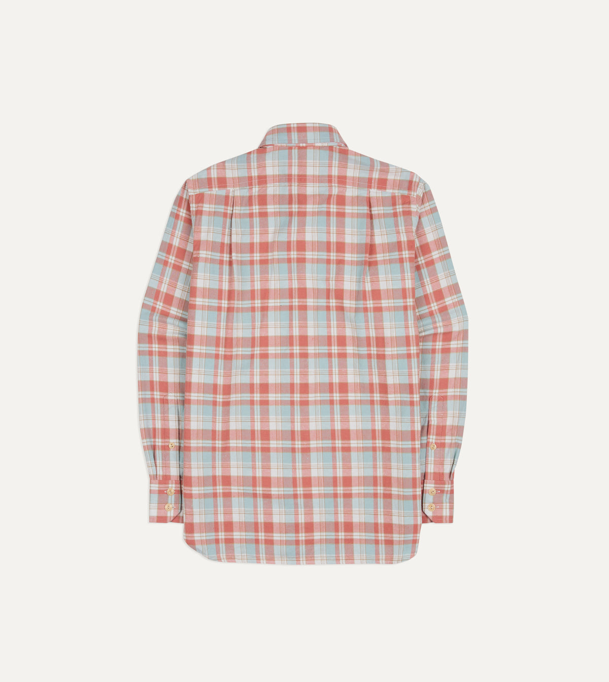 Pink and Blue Check Cotton Two-Pocket Long Point Collar Work Shirt