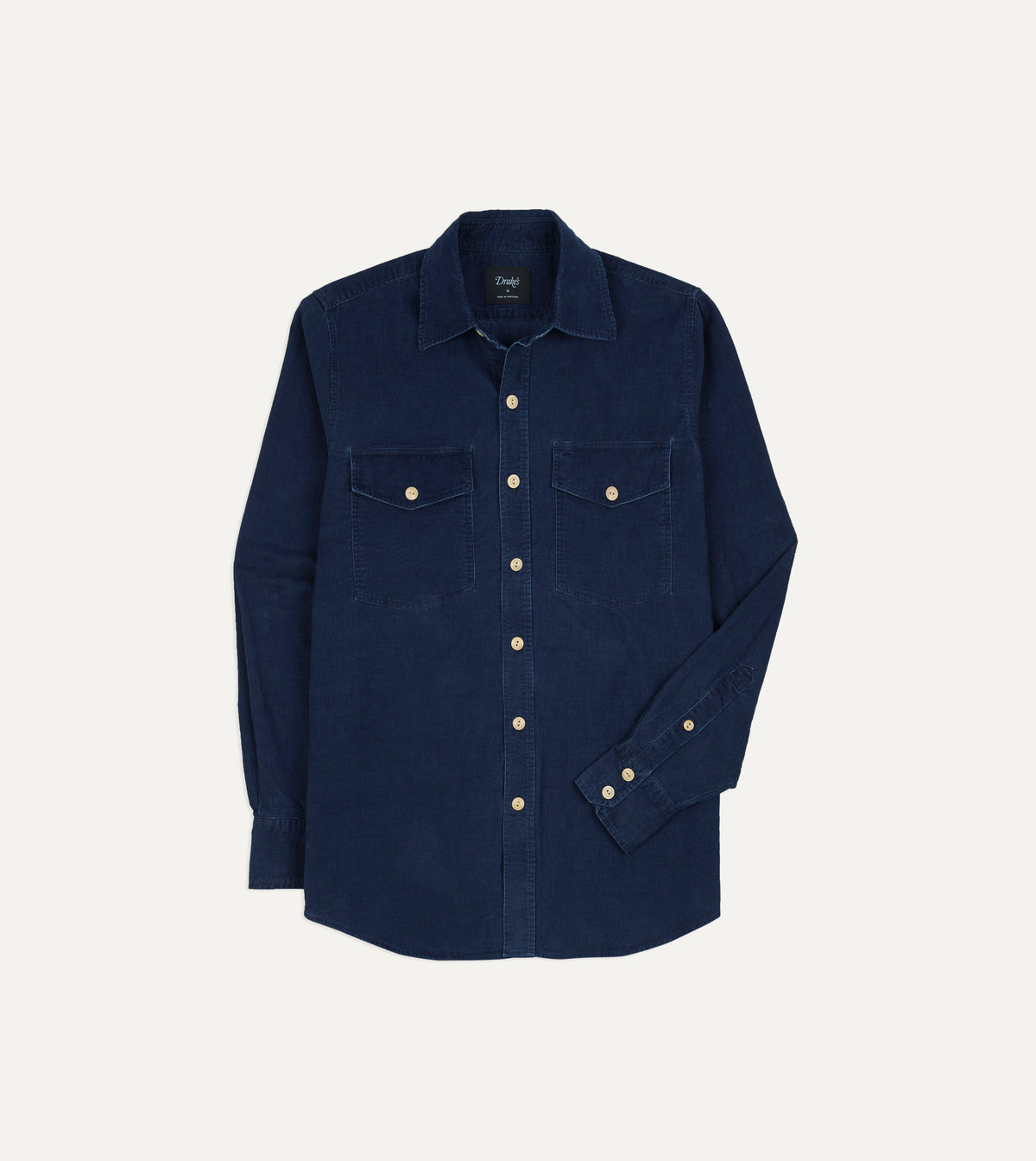 Navy Corduroy Two-Pocket Long Point Collar Work Shirt